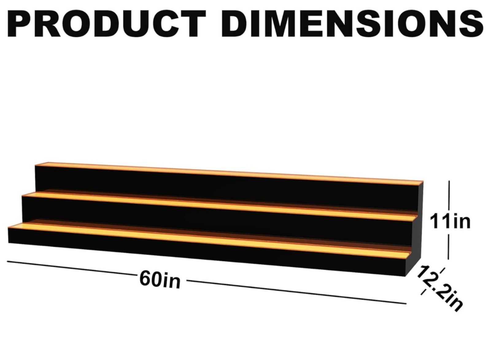 LED Liquor Bottle Display Shelf Acrylic Black 60in 3 Shelves Multi-Color Remote