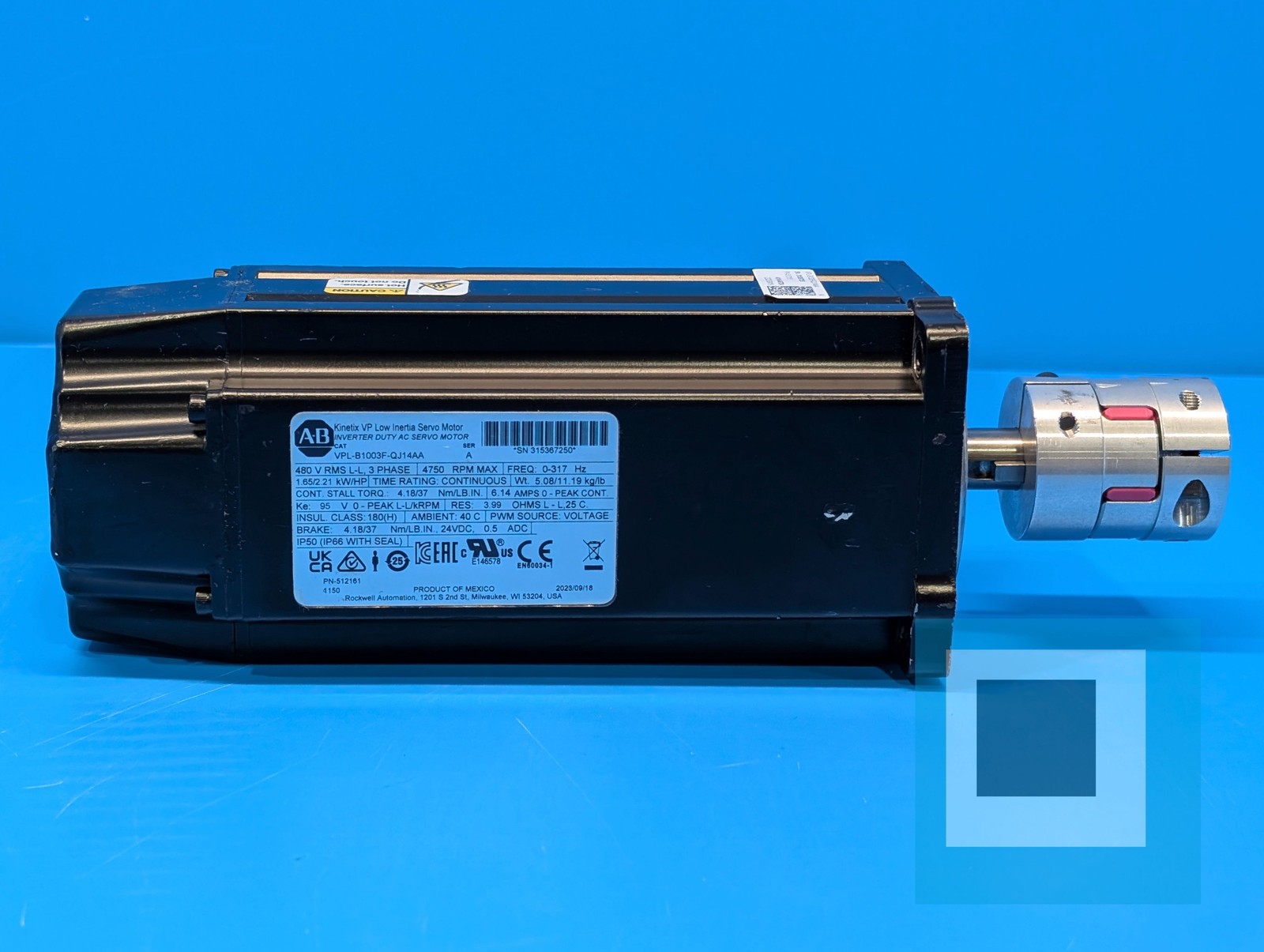 Allen-Bradley VPL-B1003F-QJ14AA Kinetix VP Low Inertia Servo Motor – USED