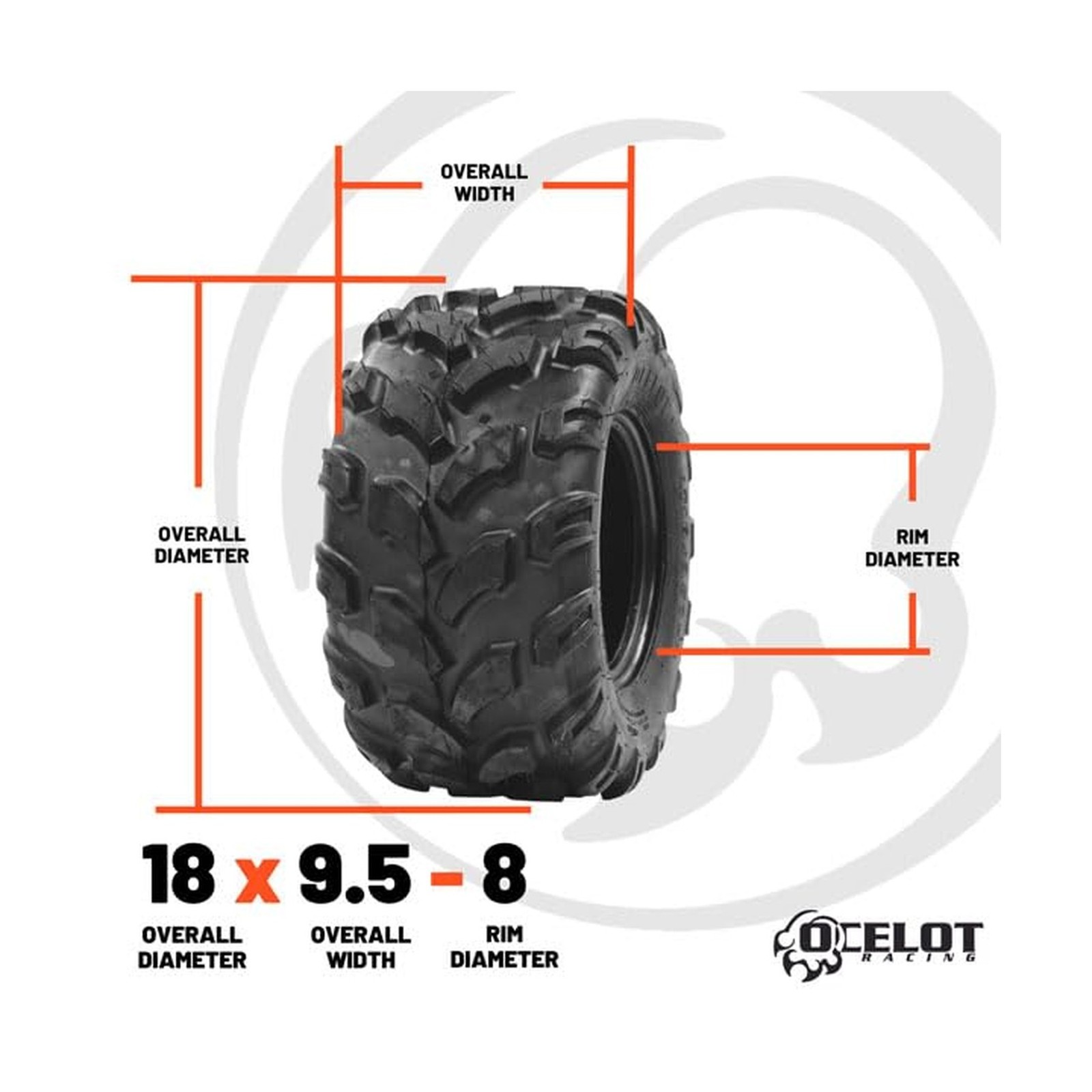 Ocelot P311 All Terrain ATV/UTV 18×9.5-8 Tires, 4-Ply, 15mm Tread Depth, Smoo…