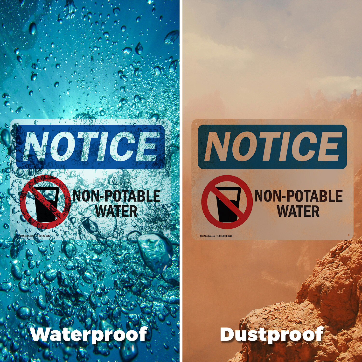 (2 Pack) Non-Potable Water OSHA Notice Sign Decal Metal Plastic