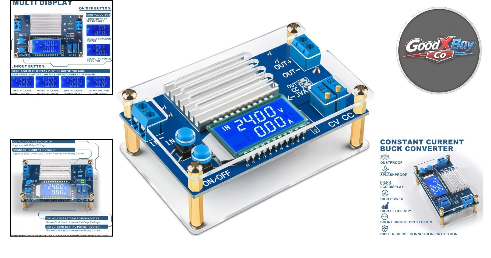 Adjustable DC Buck Converter 5.3-32V to 1.2-32V 12A LCD Display Power Supply