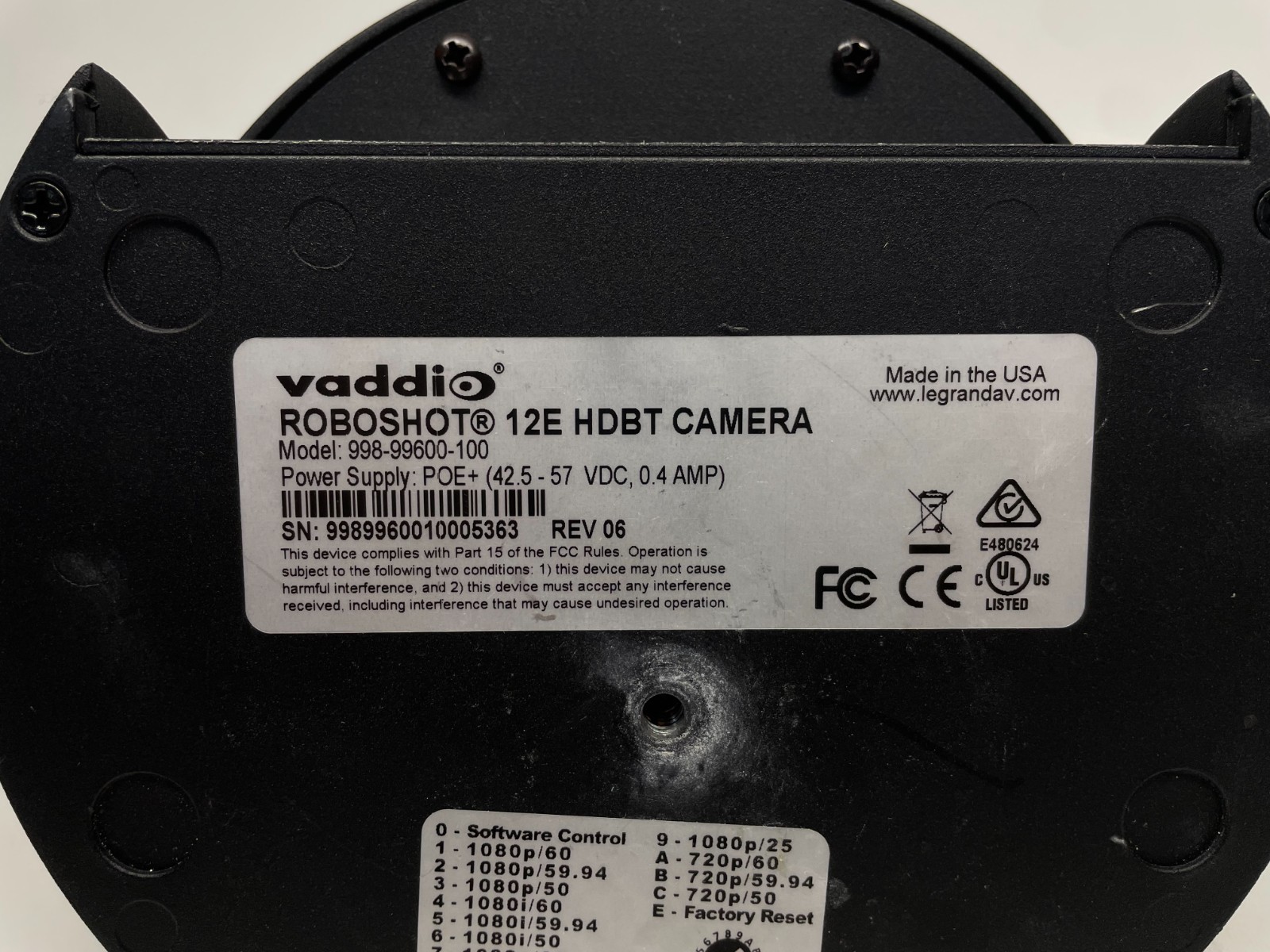Vaddio ROBOSHOT 12E OneLINK System HDBT Camera and ONELINK HDMI Interface