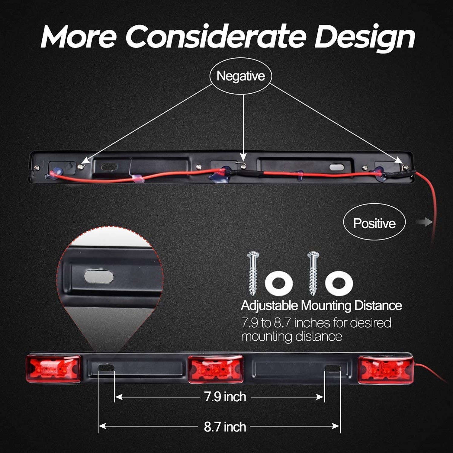HHCSOP Red LED Marker Bar 3 Lights 9 LED Trailer Clearance ID Bar for Truck T…