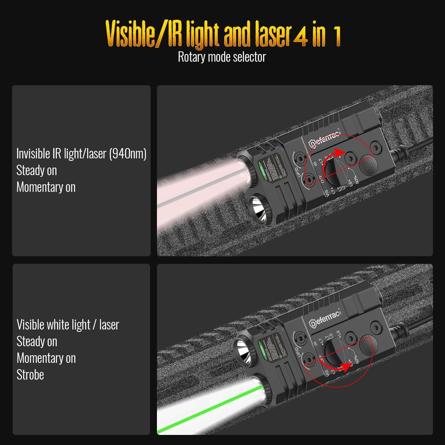 DEFENTAC Green/IR Laser and 4-IN-1 Combo, Light Combo