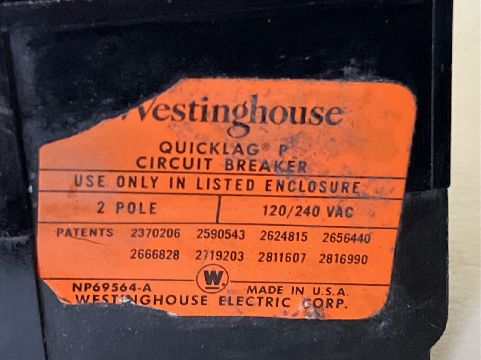Westinghouse 30 Amp 2 Pole Type P Circuit Breaker 120/240V Quicklag 30A QNP2030