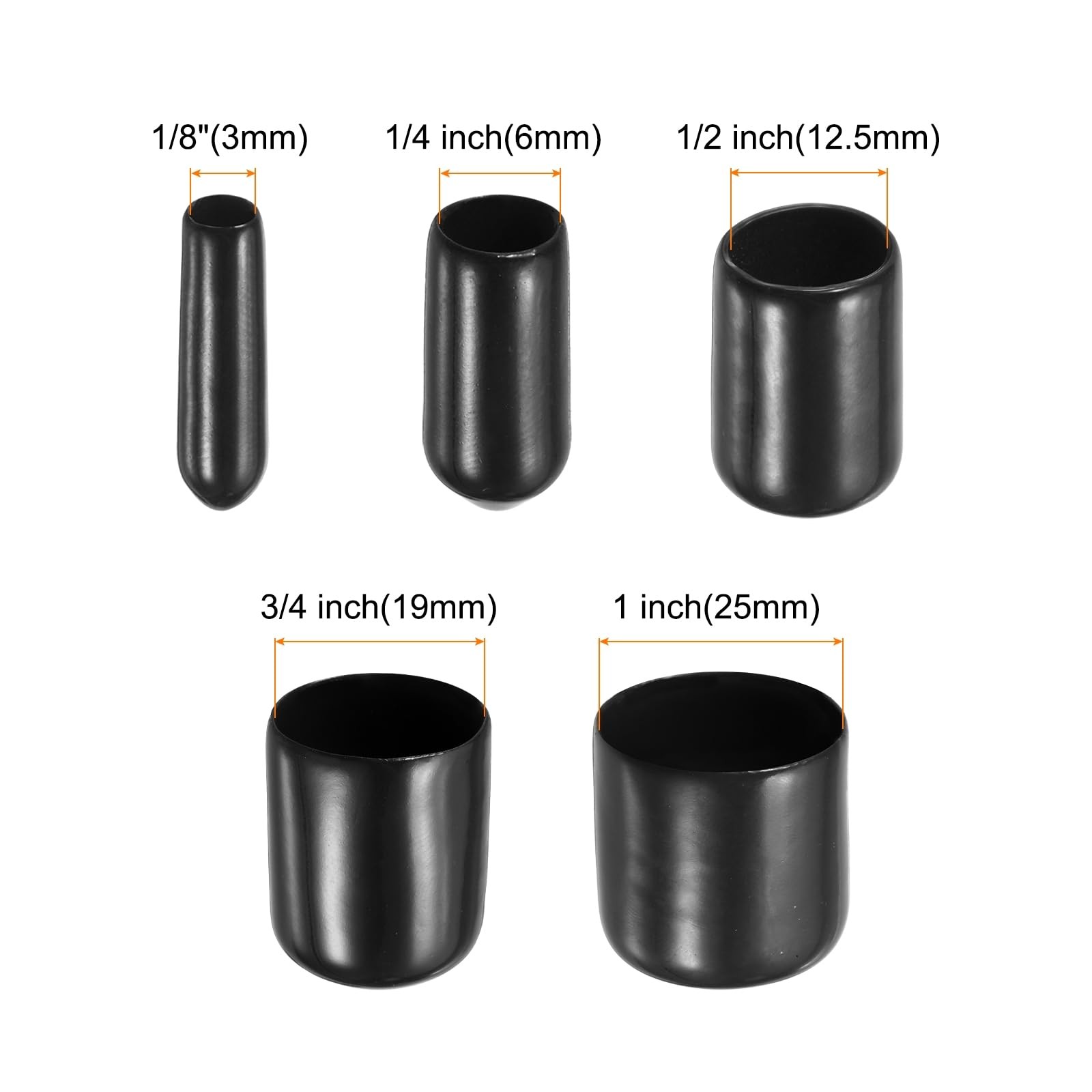 50pcs Round End Protective Caps Rubber Cover 1/8″ 1/4″ 1/2″ 3/4″ 1″ Black Scr…