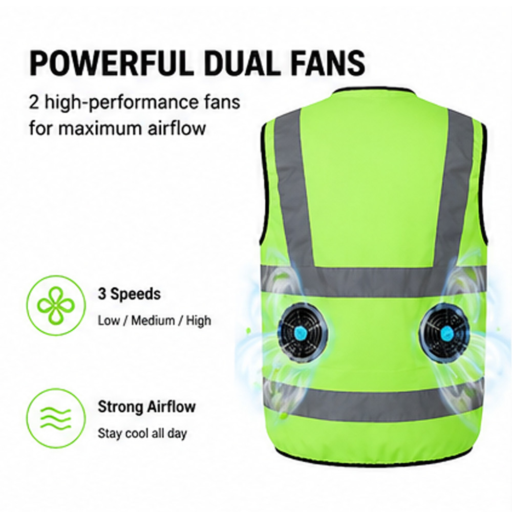 Safety Cooling Vest Jacket with 2 Fans – Air Conditioner Lightweight Vests
