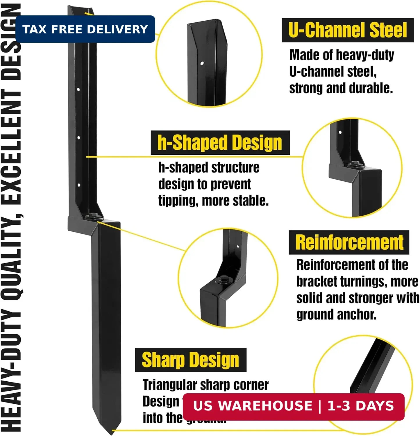 LADECH Heavy Duty Steel Fence Post Repair Stakes with Ground Anchor Screw in, Fi