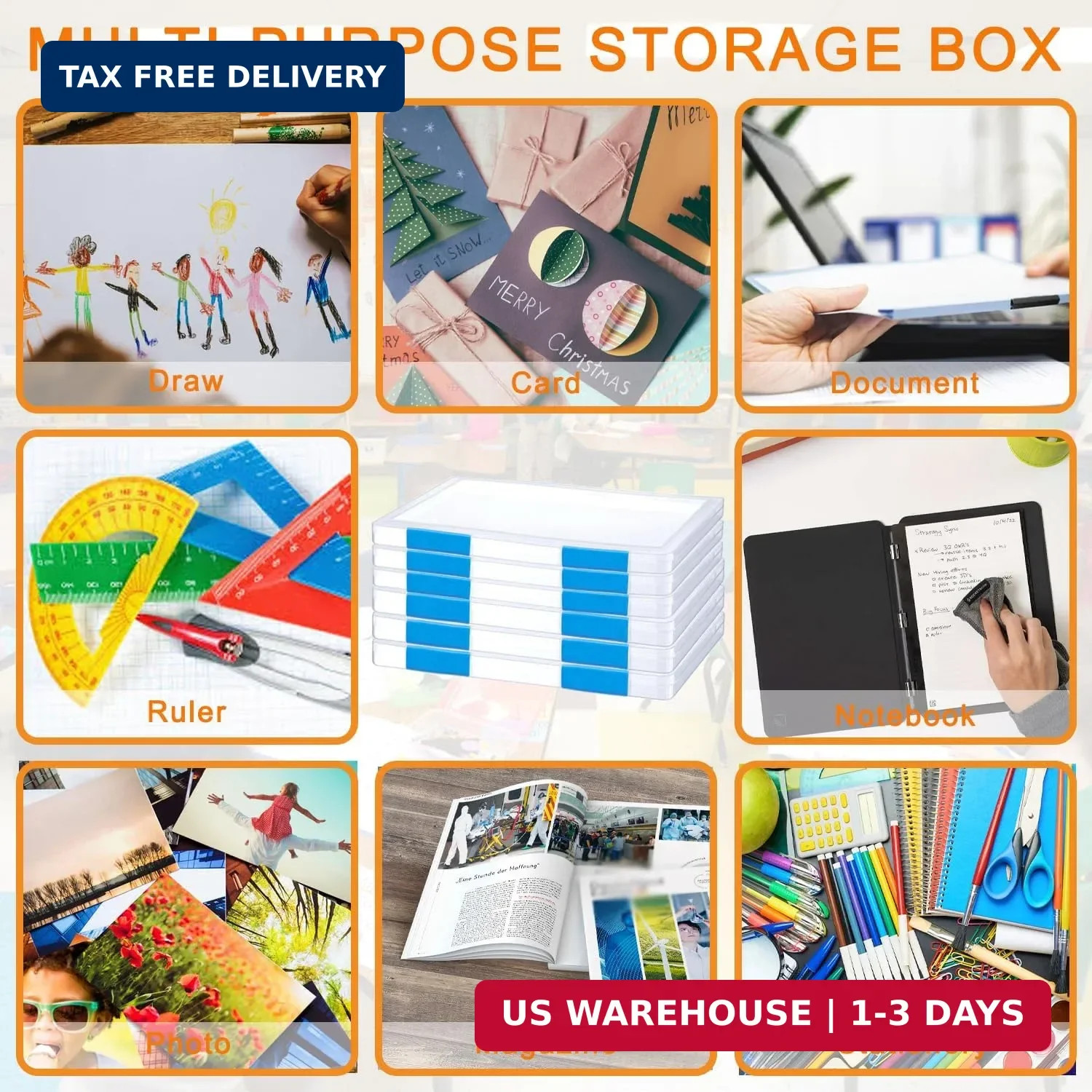 6 Pack A4 File Portable Project Case, Plastic Storage Box for 8.5″ x