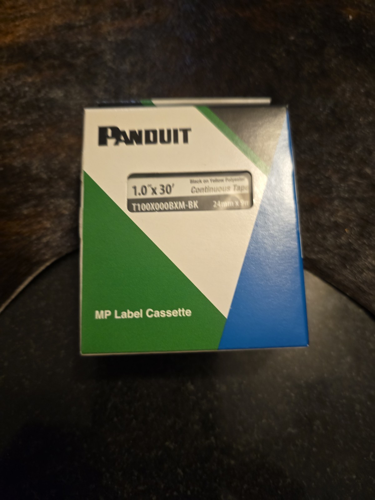 PANDUIT T100X000BXM-BK Cassette, Continuous Tape, Vinyl, 24mmx9m Black On Yellow