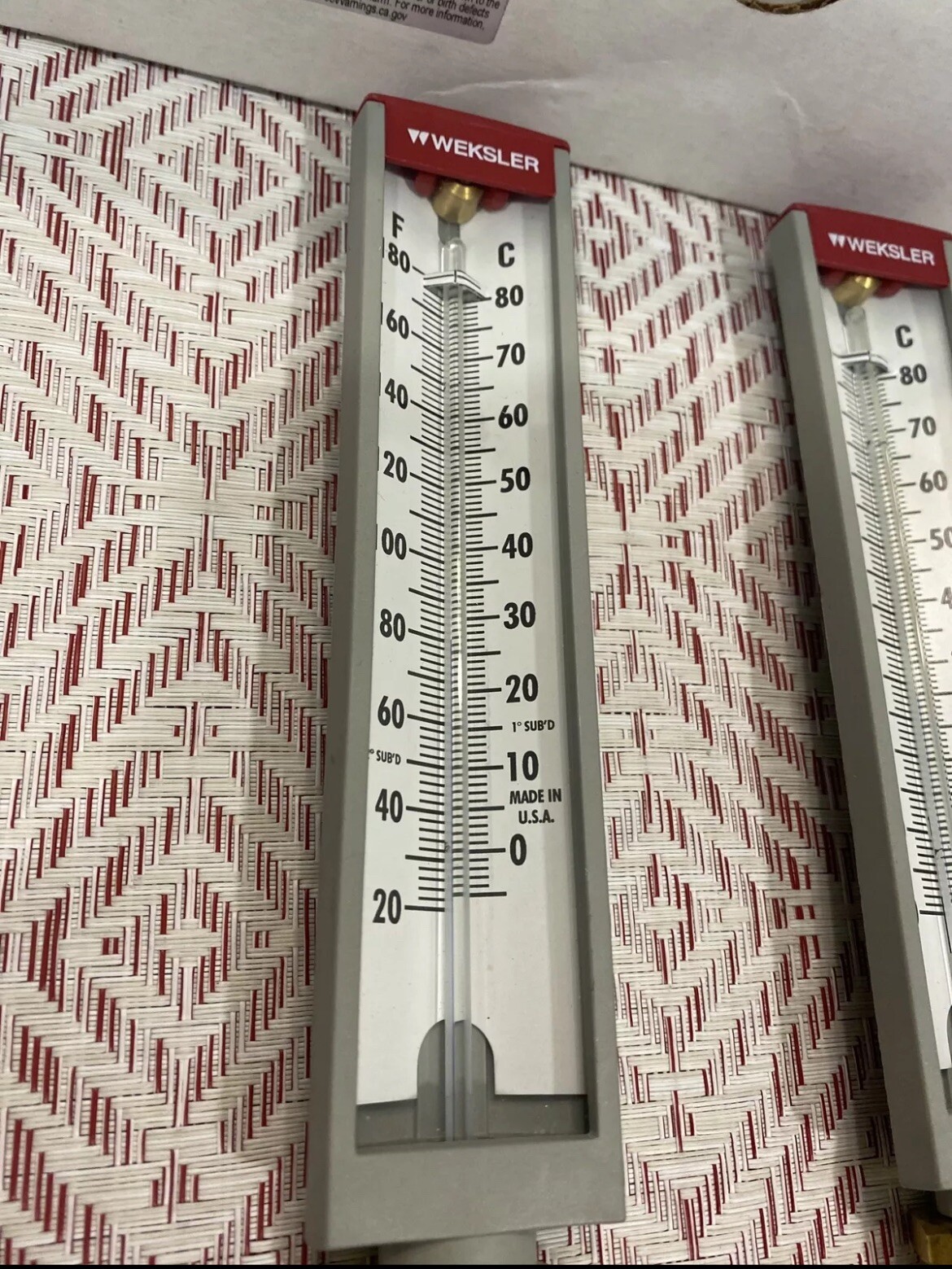 NEW QTY:2 Weksler Glass Thermometer 0-80 Degrees Celsius, 20-180 Fahrenheit 10”
