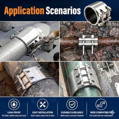 Heavy Duty 3″ Pipe Repair Clamp, Stainless Steel Leak Sealer Kit for Metal & PVC