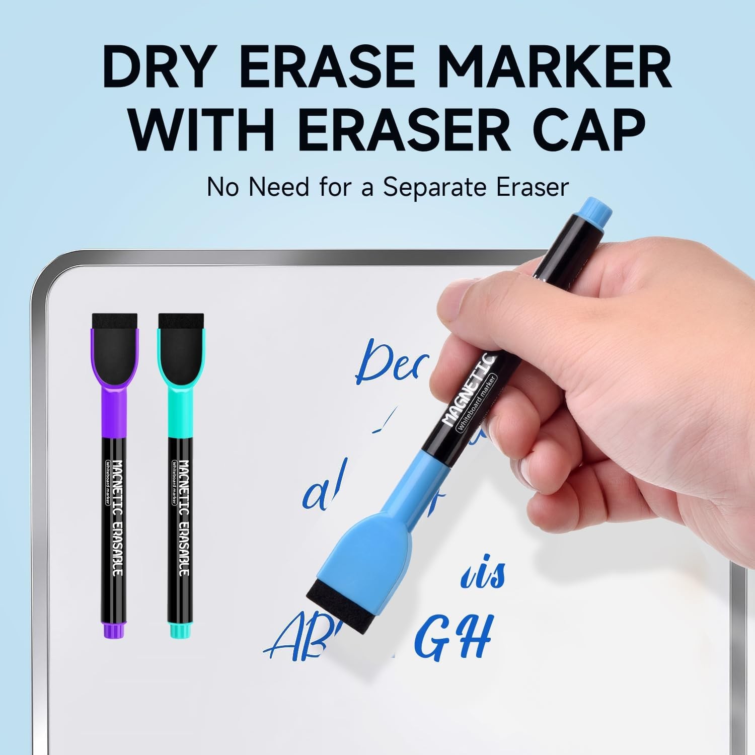 Magnetic Dry Erase Markers Fine Tip – 12 Colors Whiteboard Markers with Eraser