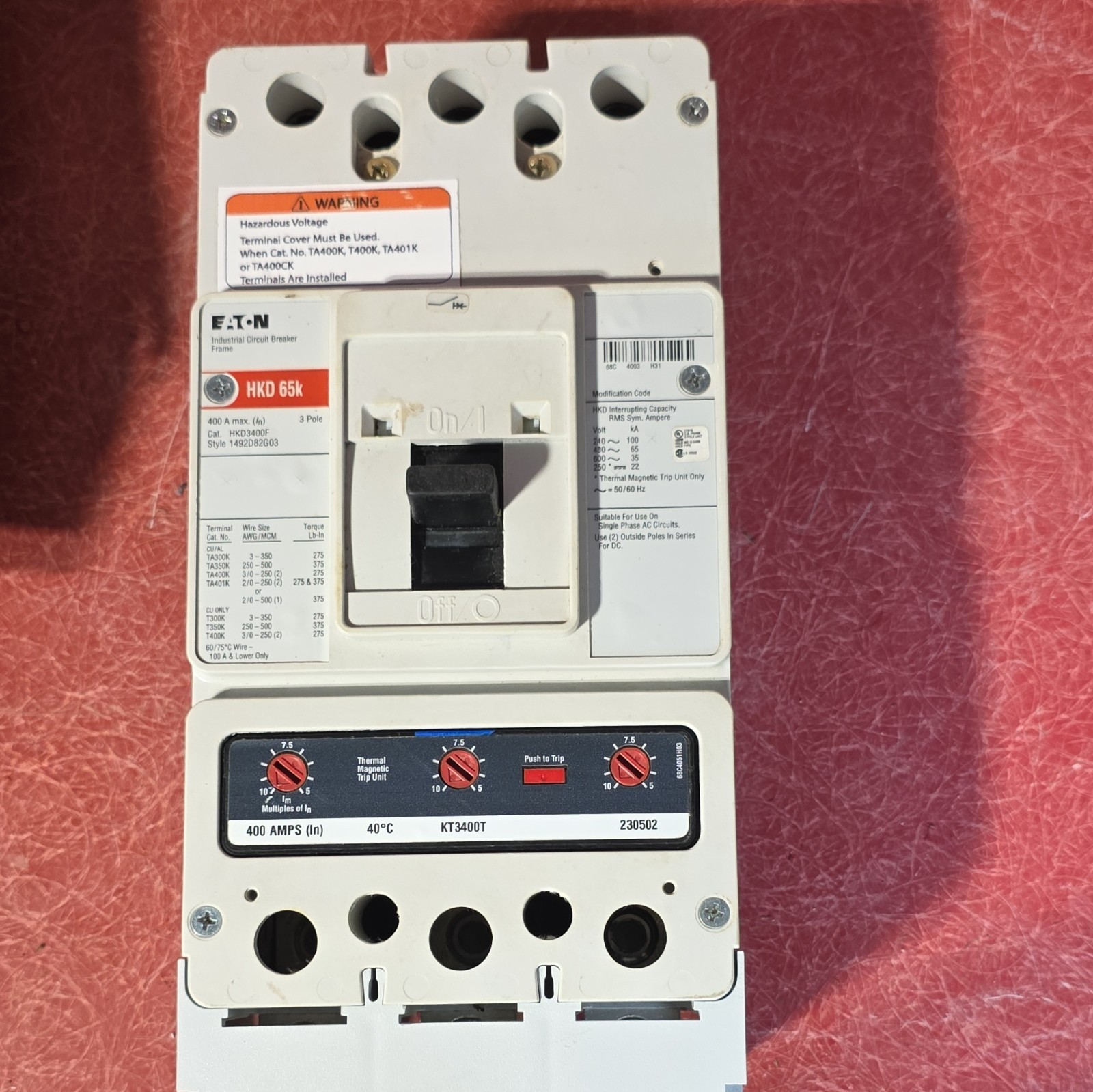 400A Eaton HKD3400 400A 3-Pole 600V AC Bolt-On Molded Case Circuit Breaker