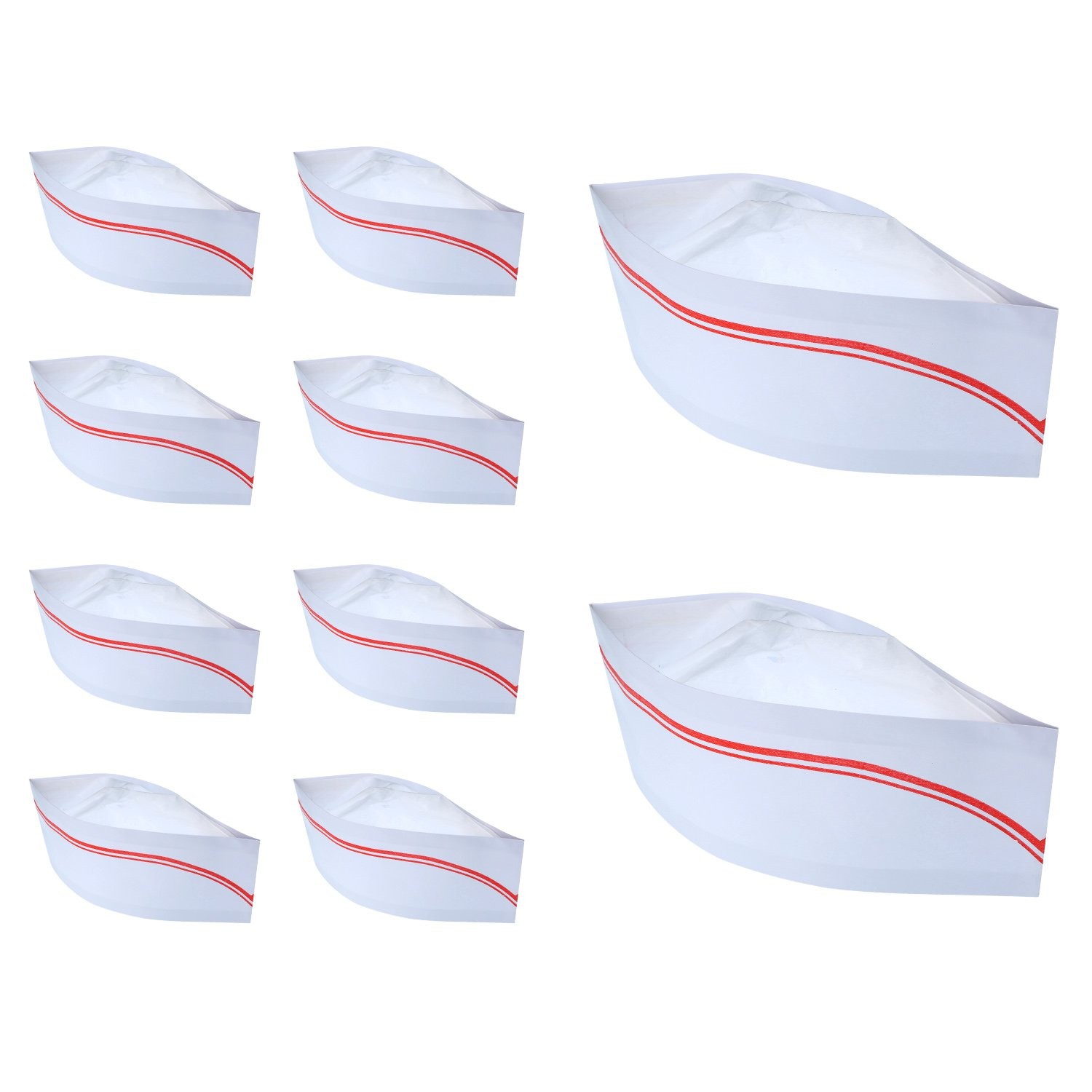 BBTO 10 Pieces Soda Jerk Paper Hats Food Server Cap 11.6 inches, Red Strips