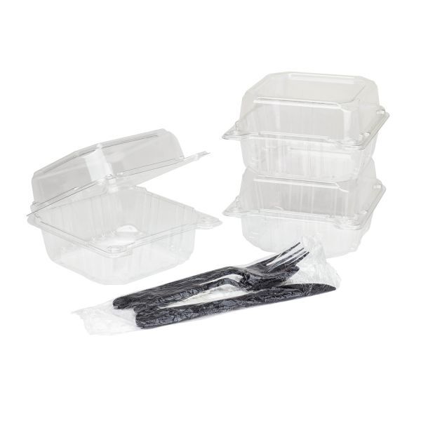 Karat 6”x6” PET Plastic Hinged Containers – 500 pcs, FP-HC66PET-1C