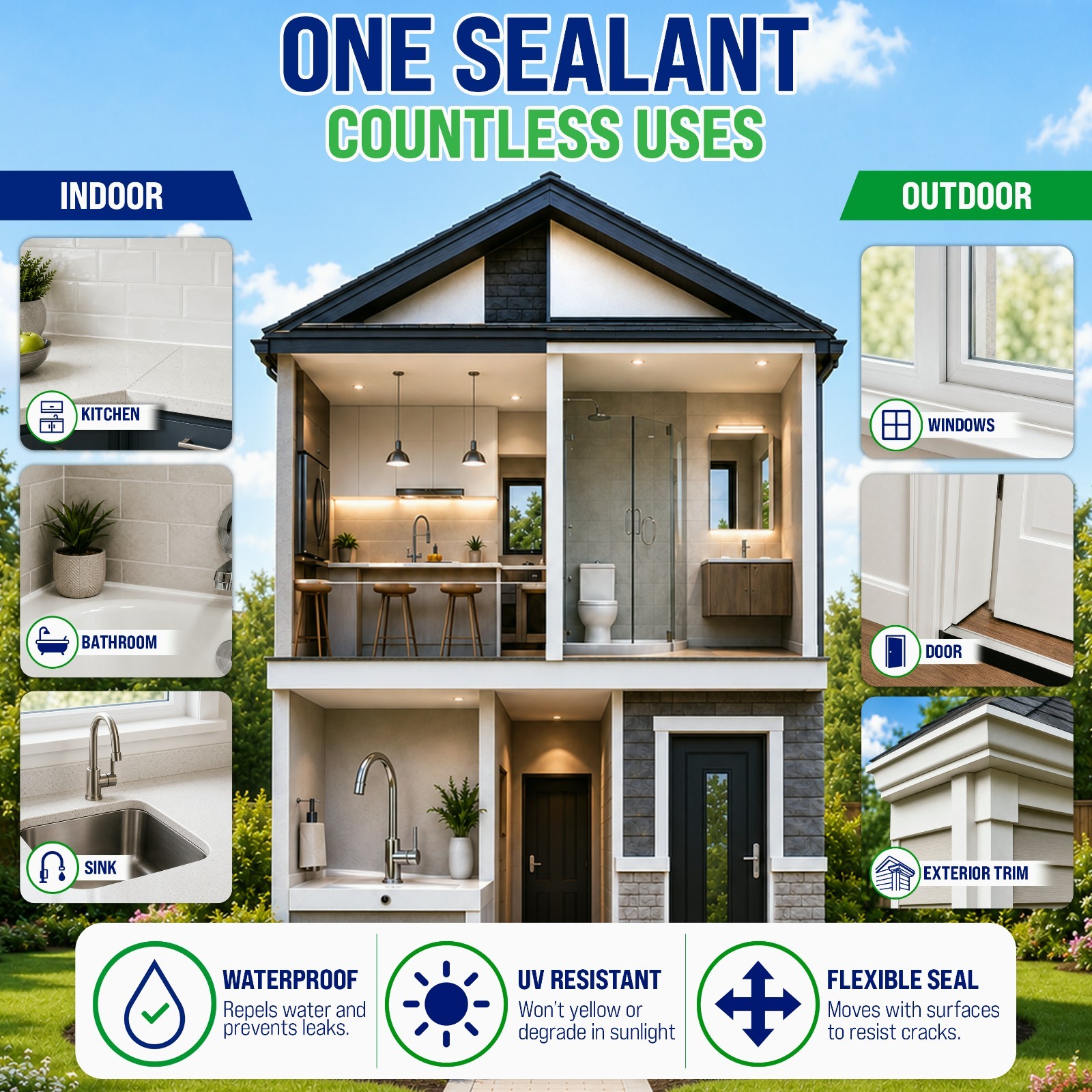 Multipurpose 100% Silicone Sealant (12 x 10.5 fl oz) Clear Waterproof 12 Pack