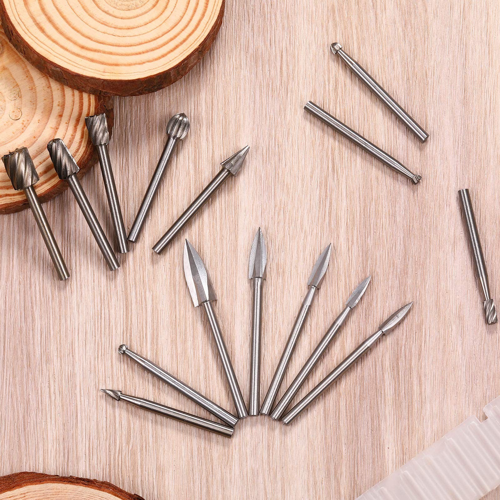 Honoson 15 Pieces Wood Carving and Engraving Drill 3 to 8 millimeters, Gray