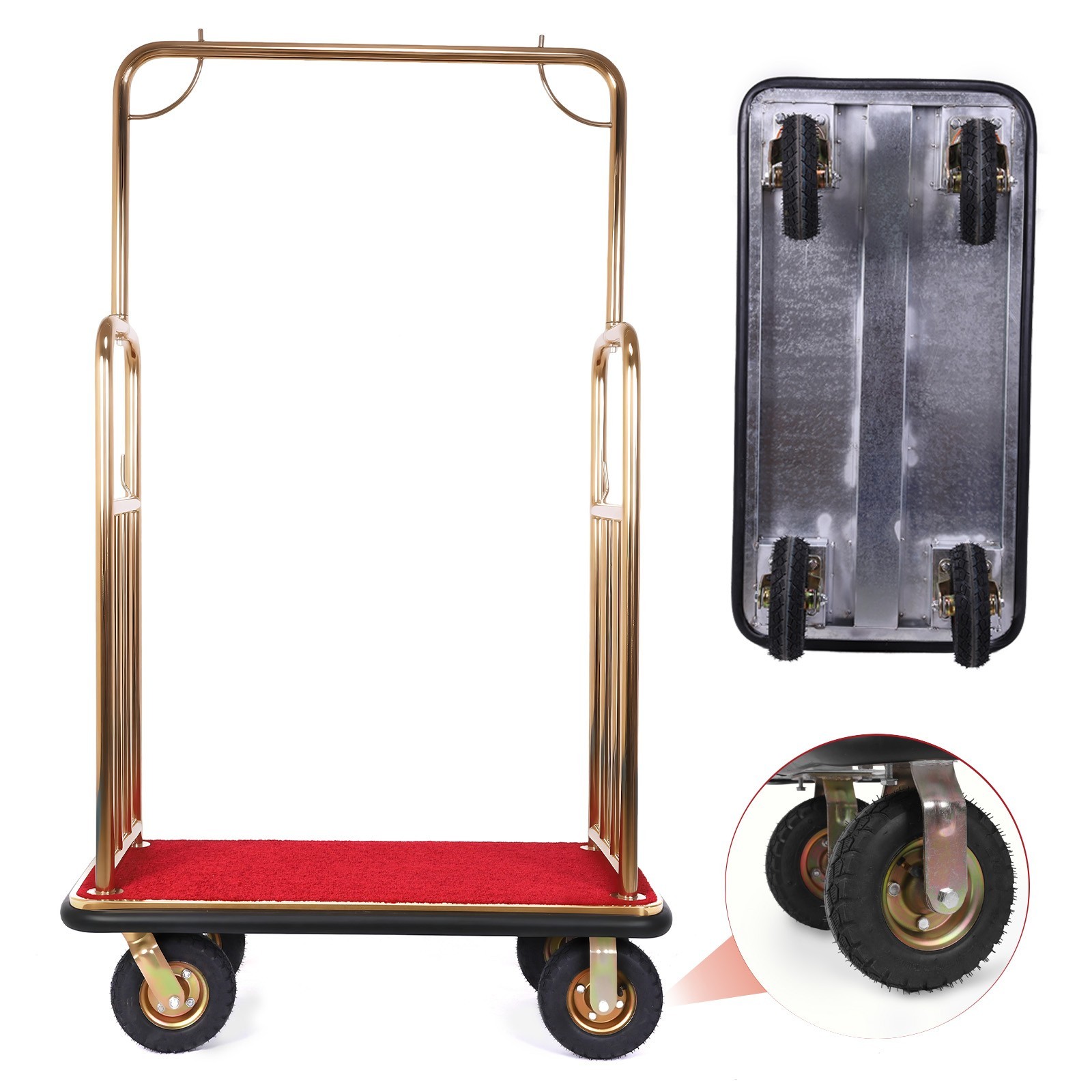 Hotel Luggage Cart 1200 lbs Capacity Stainless Steel Bellman Cart with 8″ Wheels
