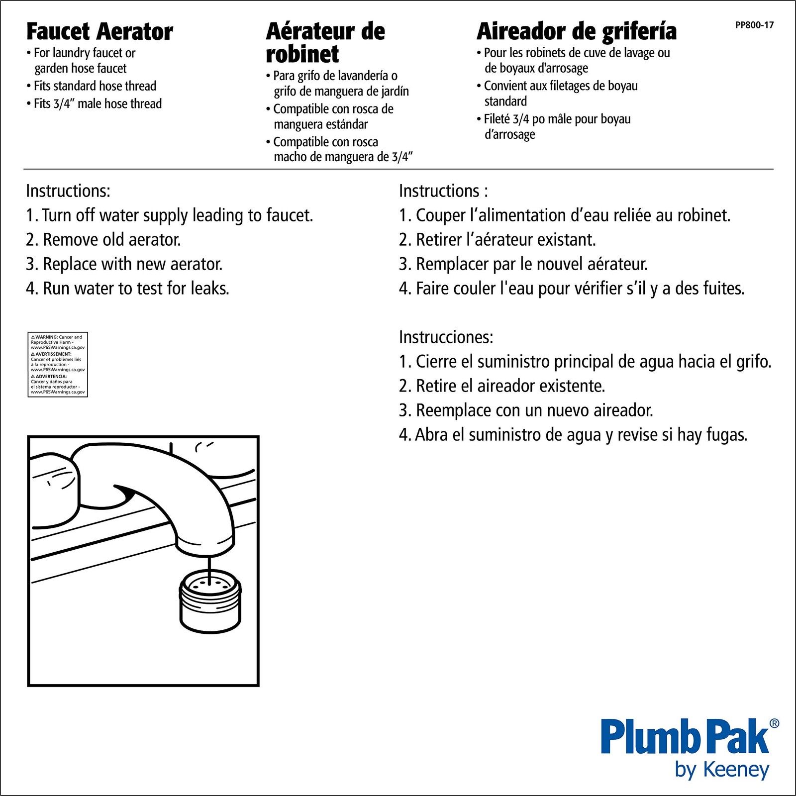 Plumb Pak PP800-17 Faucet Aerator for Laundry and 3-3/4 x 1-7/8 quart, Gray