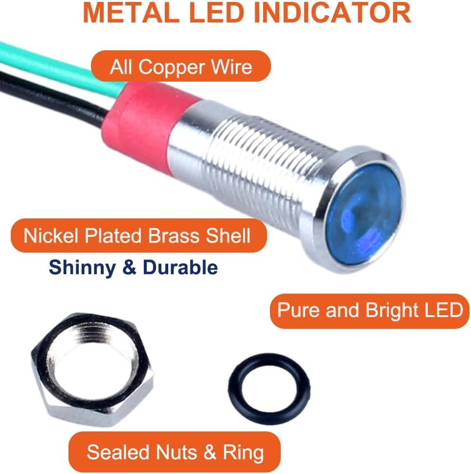 10Pcs 6mm 1/4 Inch 110V 220V Metal LED Indicator Light Waterproof Indicator