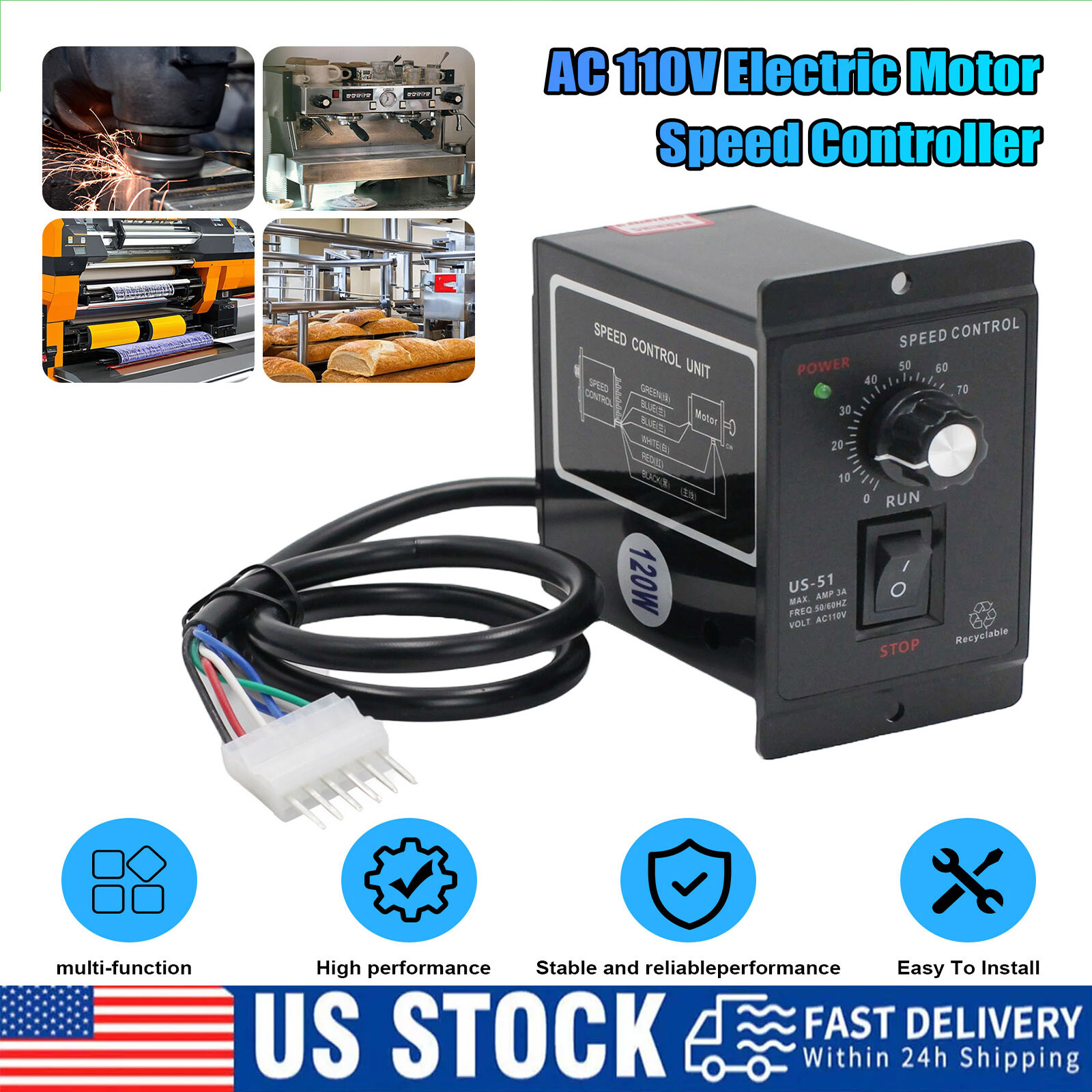 AC 110V to DC 90V Forward Reversible Regulator 120W DC Motor Speed Controller us