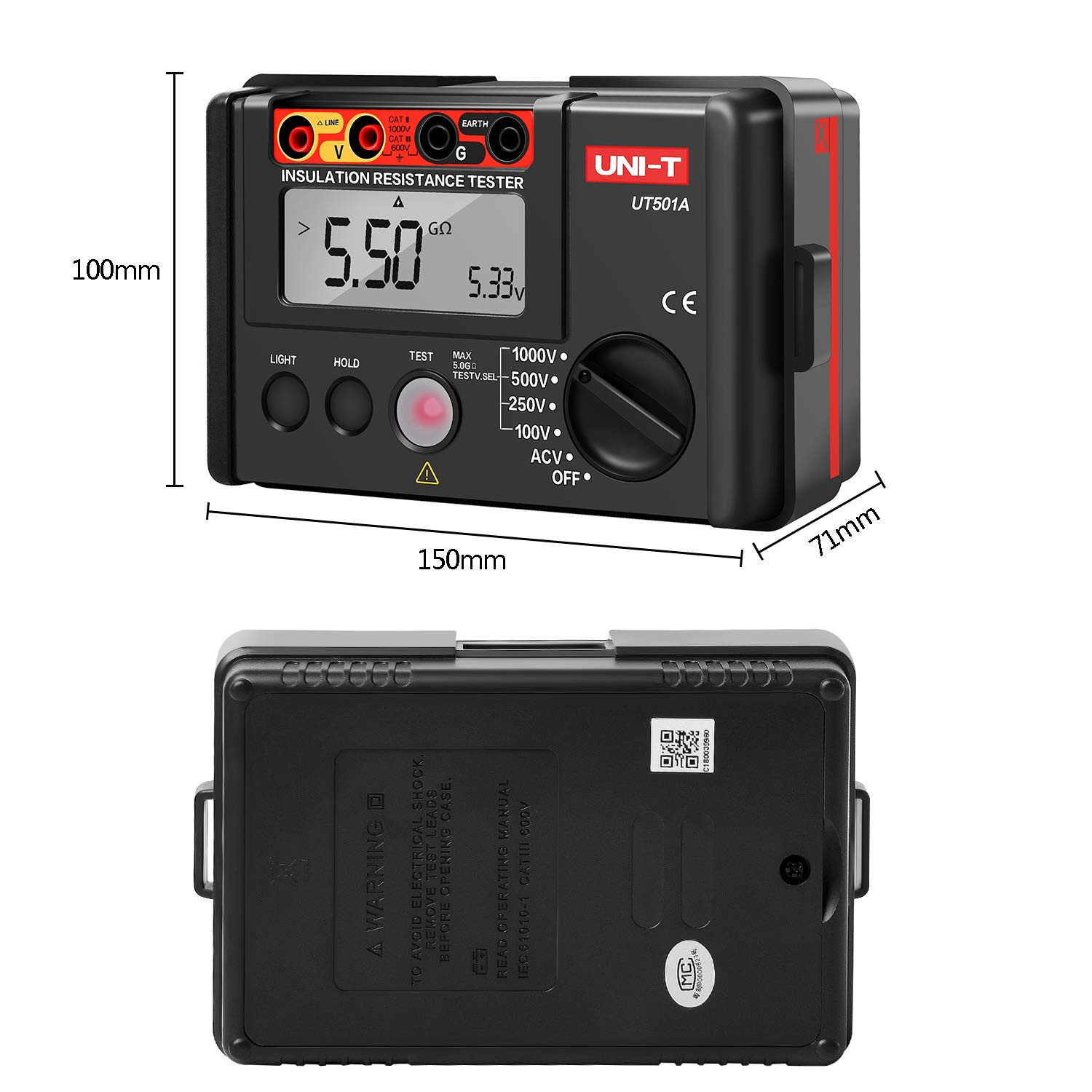 UT501A 1000V Megohmmeter Insulation Tester with 2000 Counts LCD Display