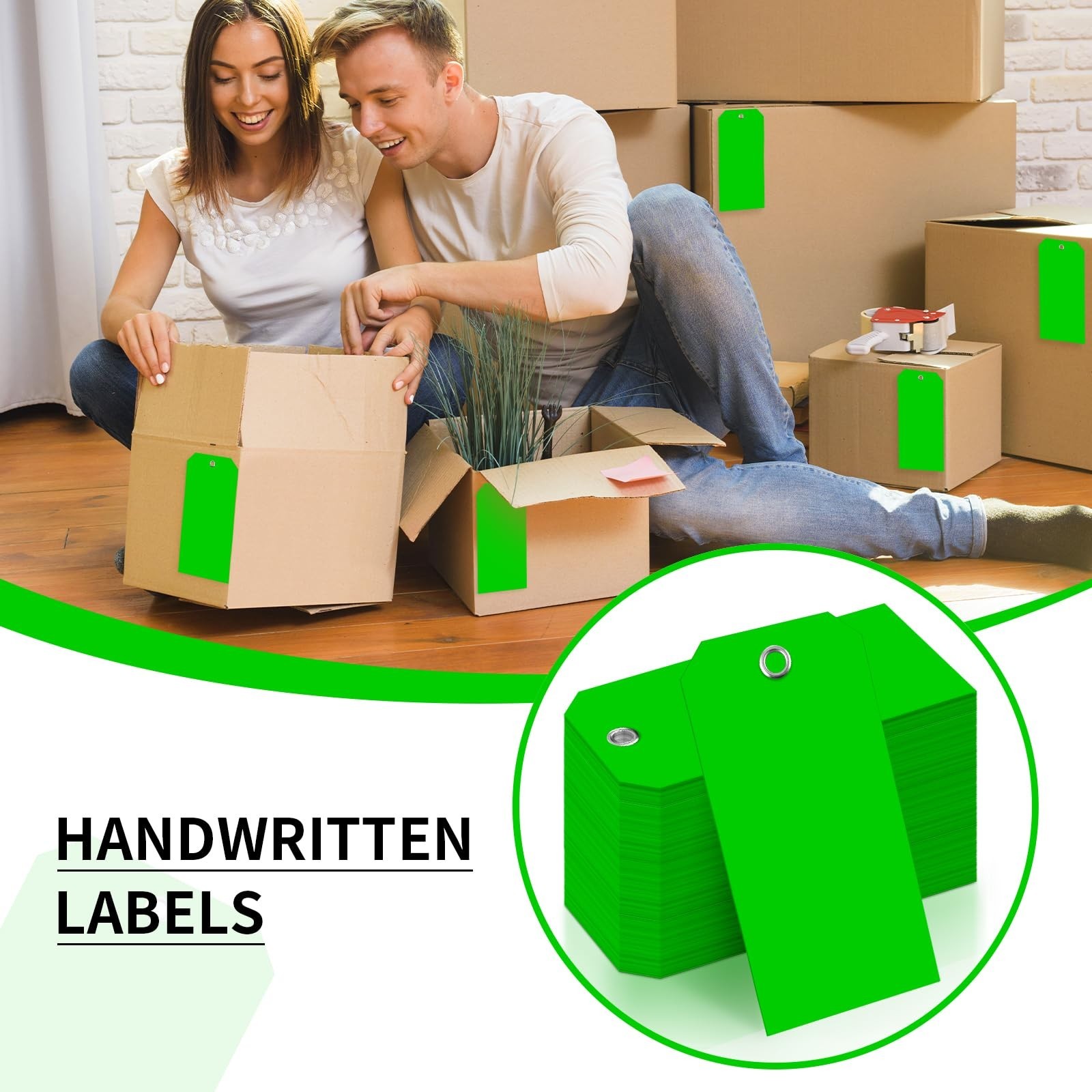 1000 Waterproof Green Plastic Shipping Tags 4.75″ x 2.375″, Writable, Reinforced