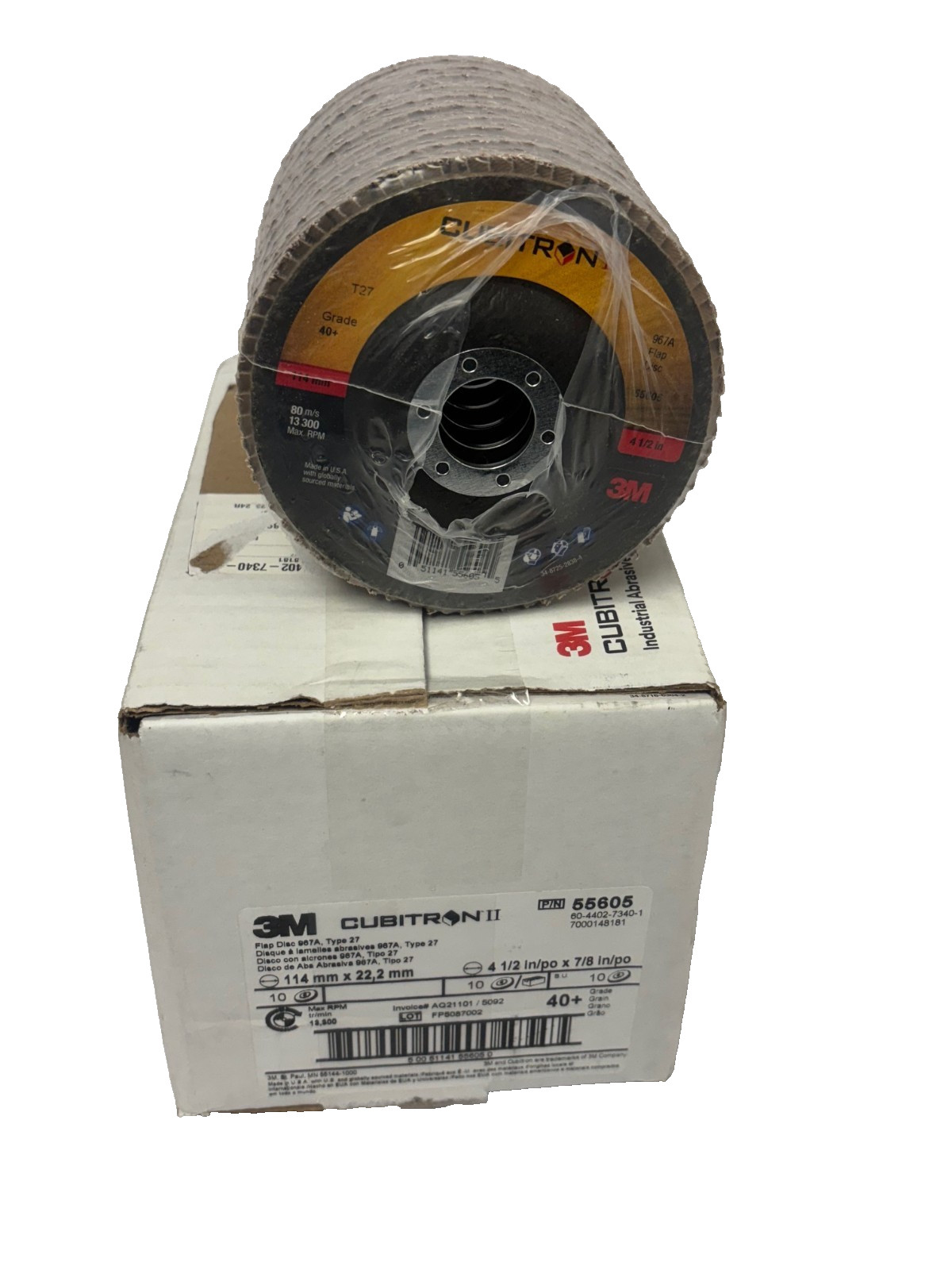 3M 051141-55605 Cubitron II Flap Disc, 4.5″, 40 Grit, 13,300 RPM