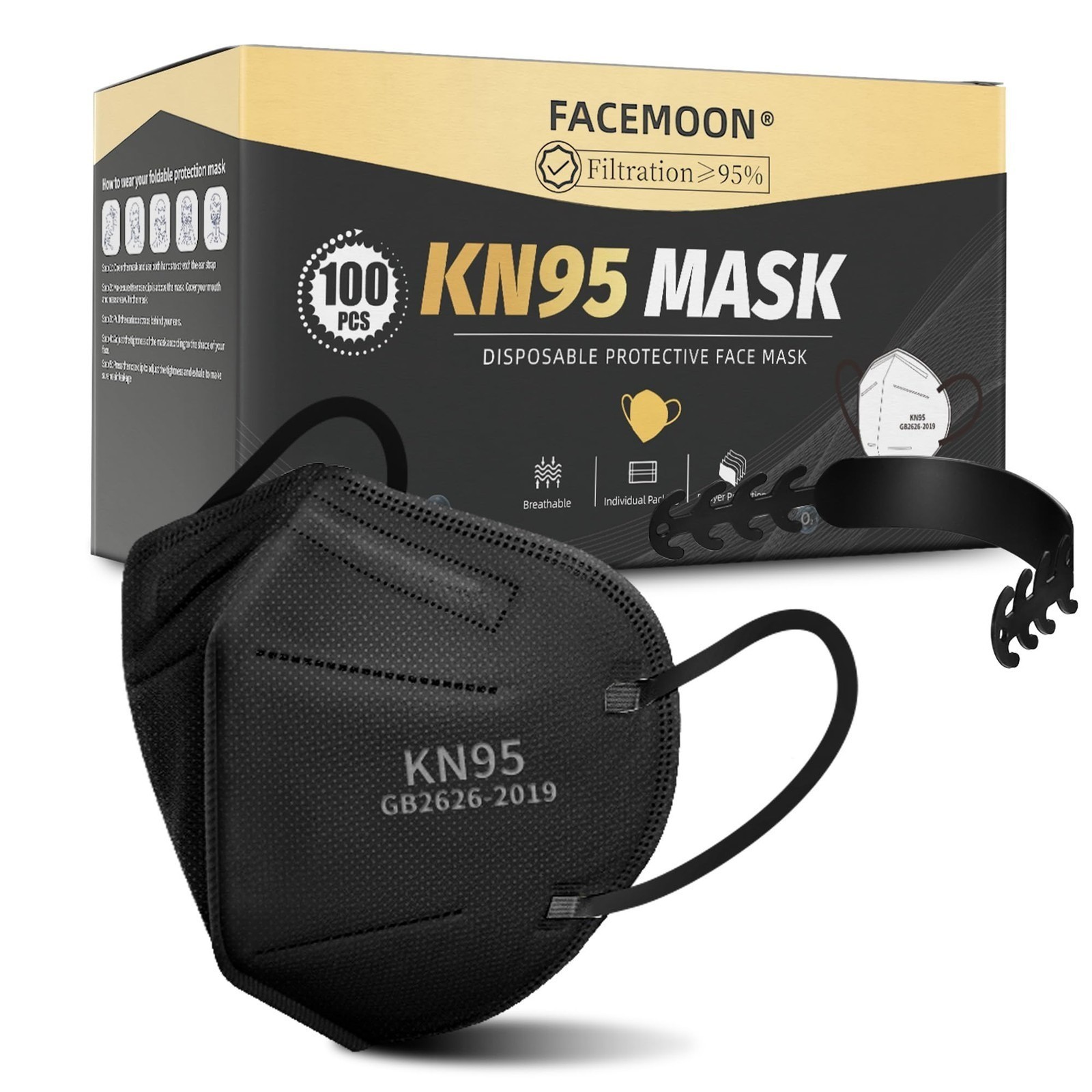 KN95 Face Masks Black Adults – 100 Pack 1 Count (Pack of 100),