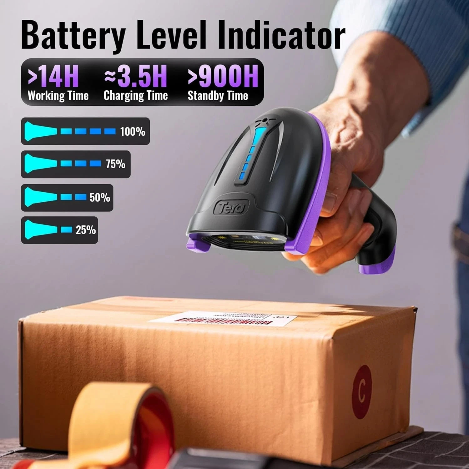 Tera Wireless 1D Laser Barcode Scanner (2.4Ghz Wireless+USB 2.0 Wired) Purple