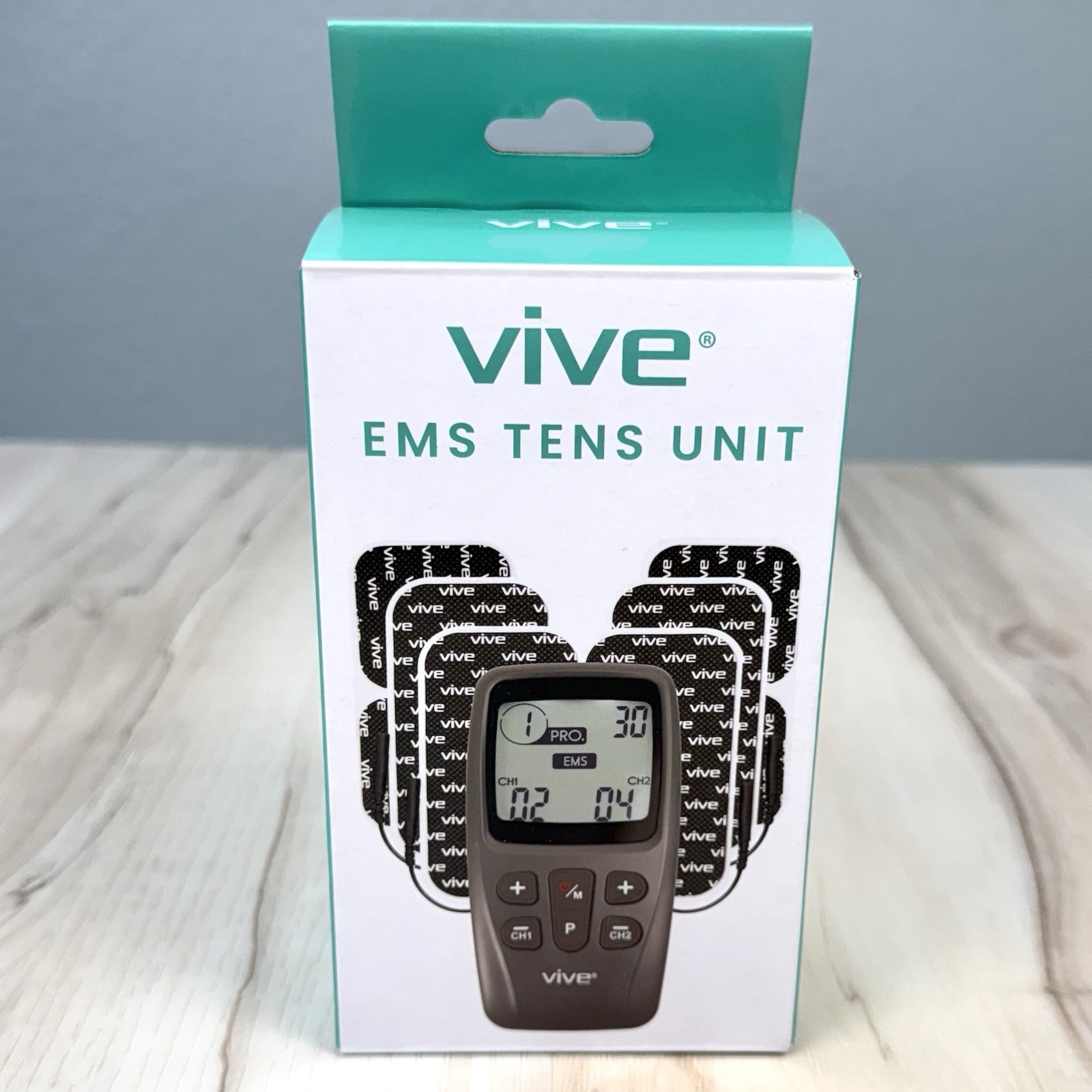 VIVE Health EMS TENS Unit Muscle Stimulator w/ Electrodes RHB2026GRY NIB NEW