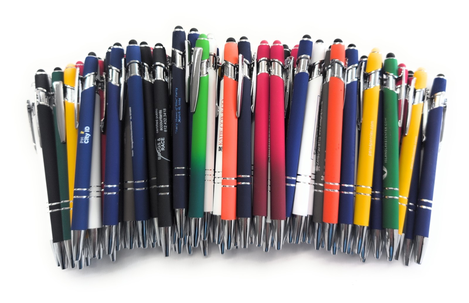 100 Misprint METAL Pens – Soft Touch Stylus Click Pen Lot Mixed Colors & Inks