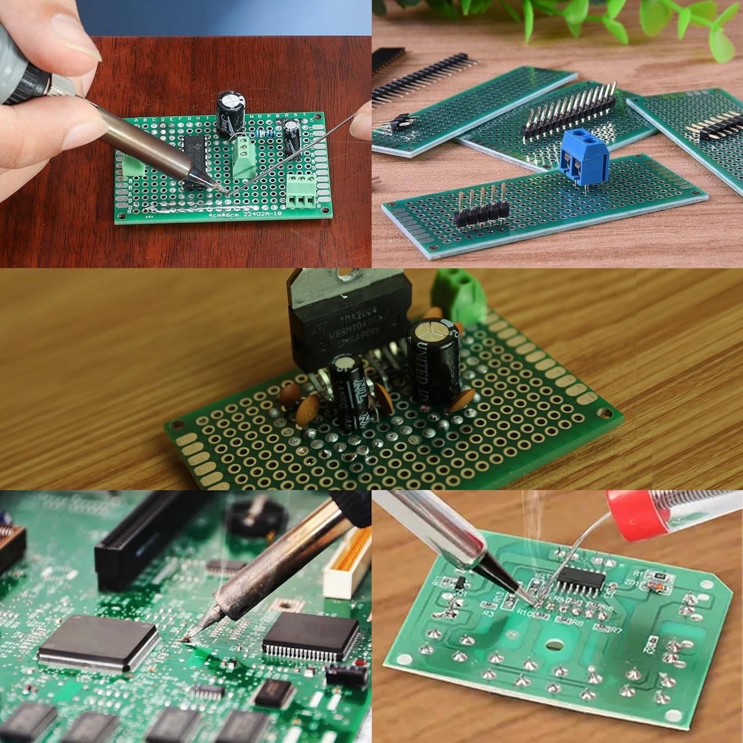 Rindion 32-Pc Double-Sided FR-4 PCB Prototype Boards 5 Sizes with Mounting Holes