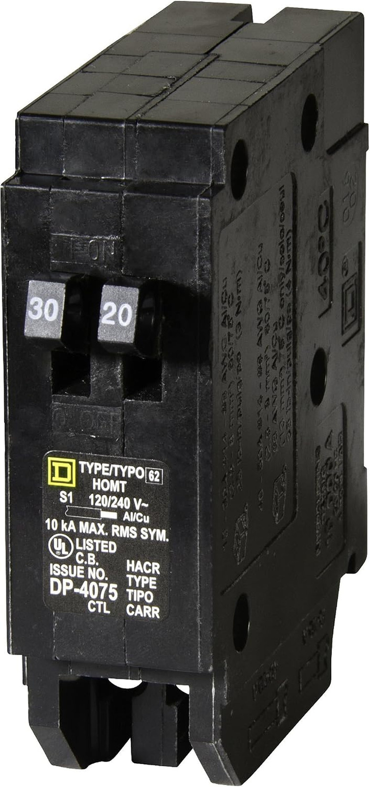 Square D HOMT3020 Homeline 30/20 Amp Single-Pole Tandem Circuit Breaker