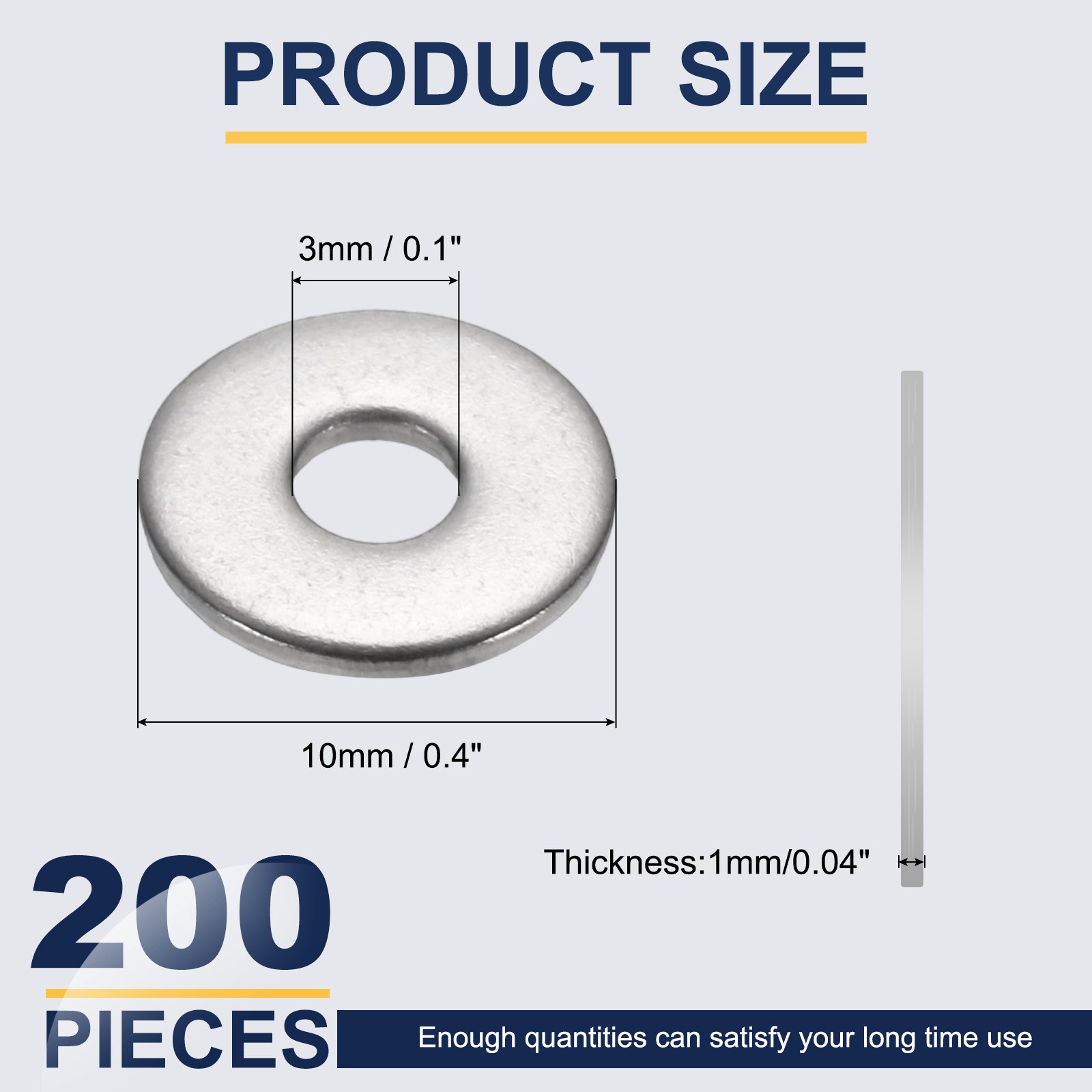 200Pcs M3 Flat Washer for Screw Metal Washers 3mm ID x 10mm OD x 1mm Thick