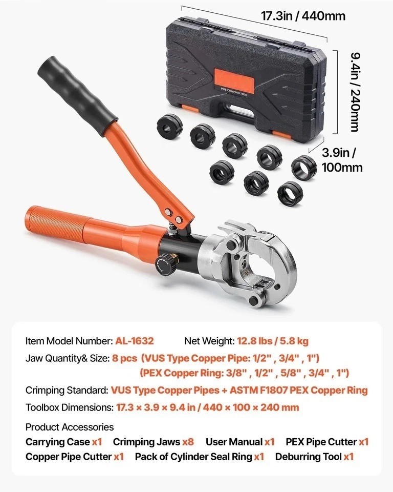 Copper Pipe Crimping Tool Hydraulic Driven Press Tool with 8 Jaws