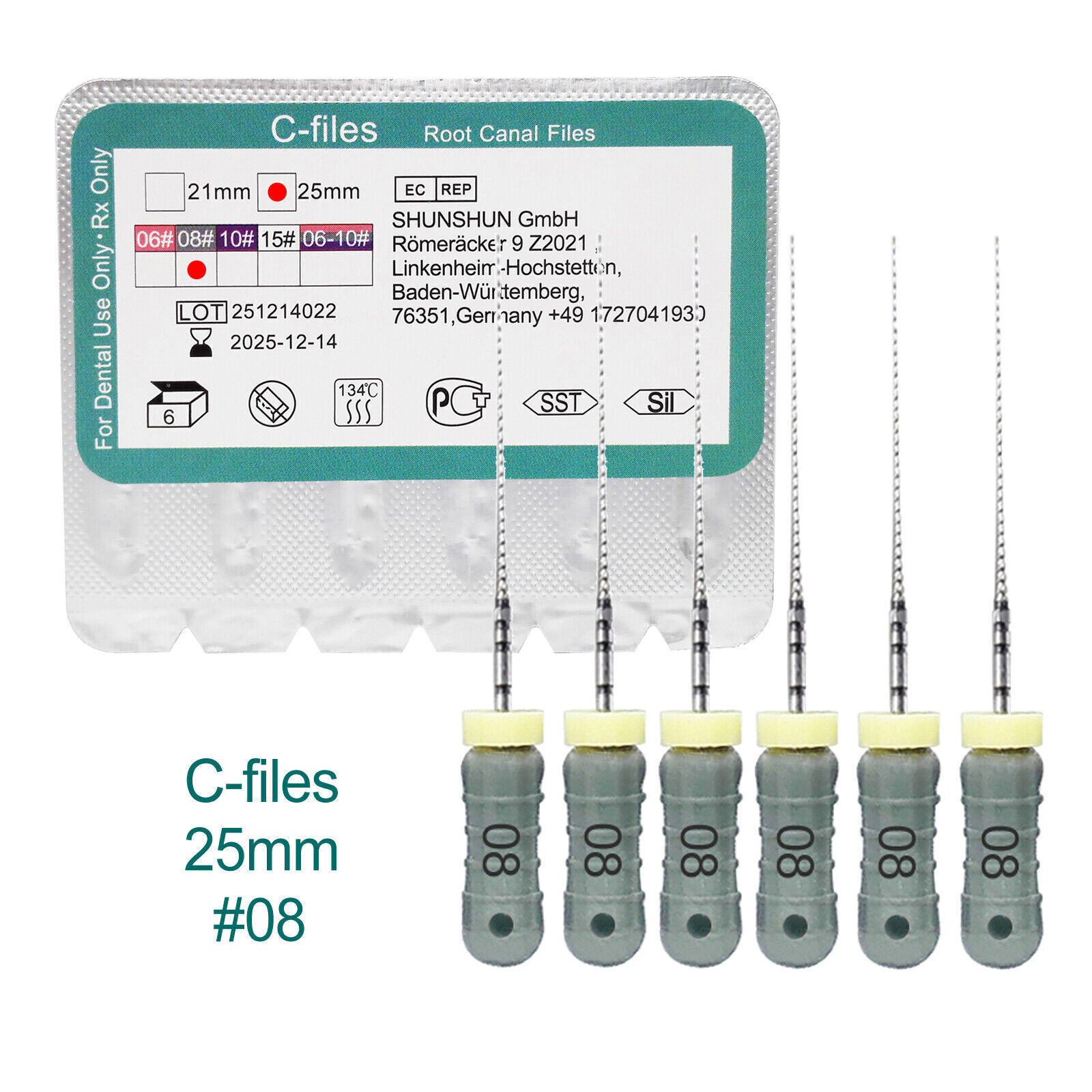 6 Pcs/Pack Dental 21/25mm C-Files Endo Root Canal File Stainless Steel Hand Use