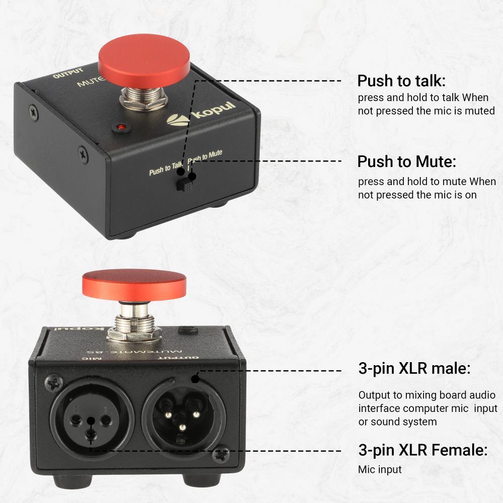 Kopul Momentary Mic Mute/Talk Button – XLR Push-to-Talk/Mute Michrophone Switch