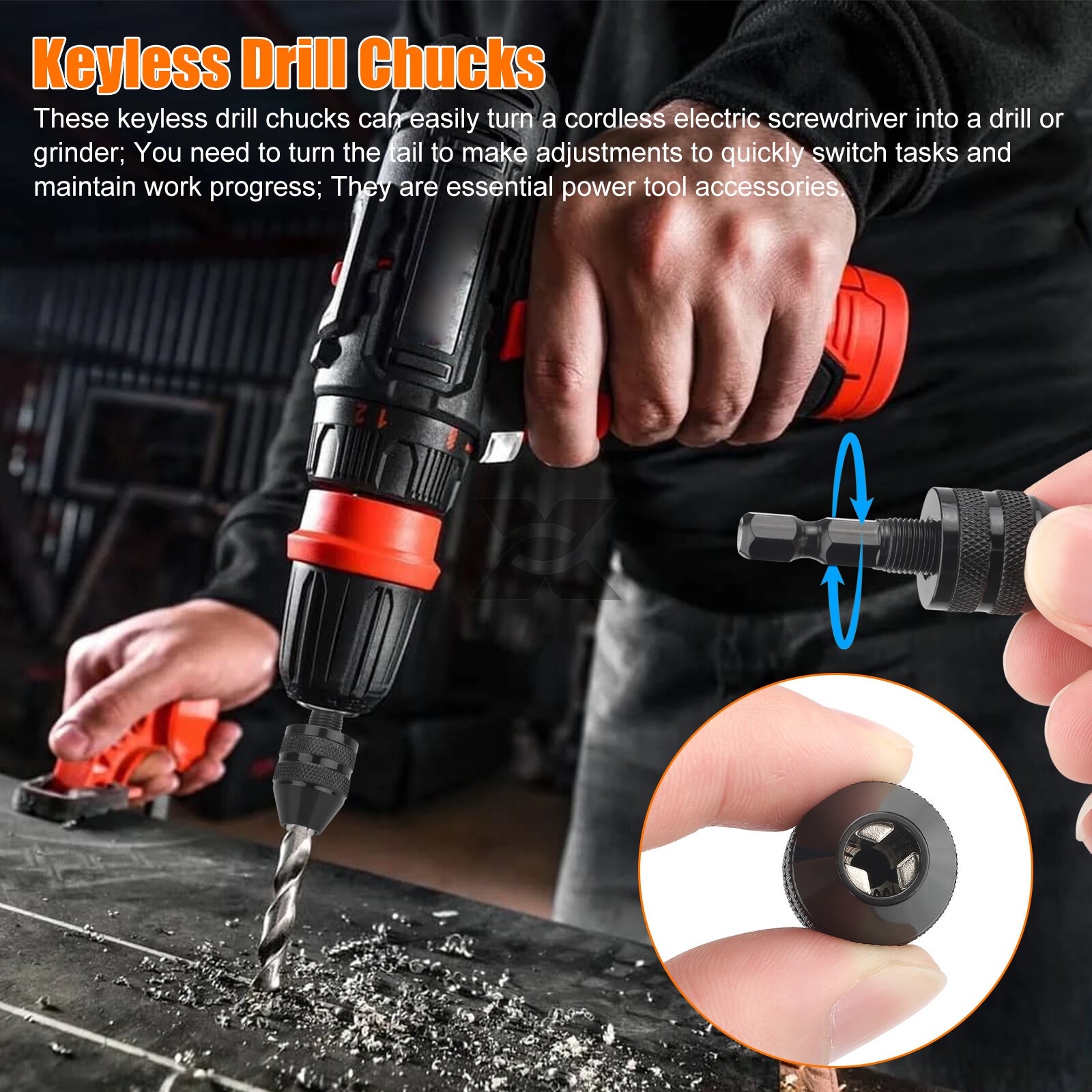 2x Keyless Chuck Conversion 1/4″ Hex Shank Adapter Drill Bit Quick Change Driver