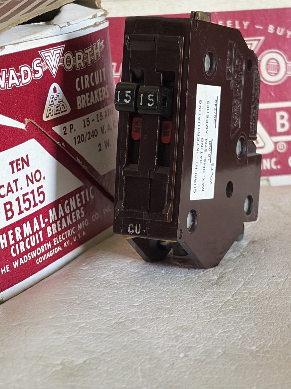 WADSWORTH B1515 A1515 TWIN BREAKER 1-POLE 15A & 1- POLE 15A WA1515 NEW!!!