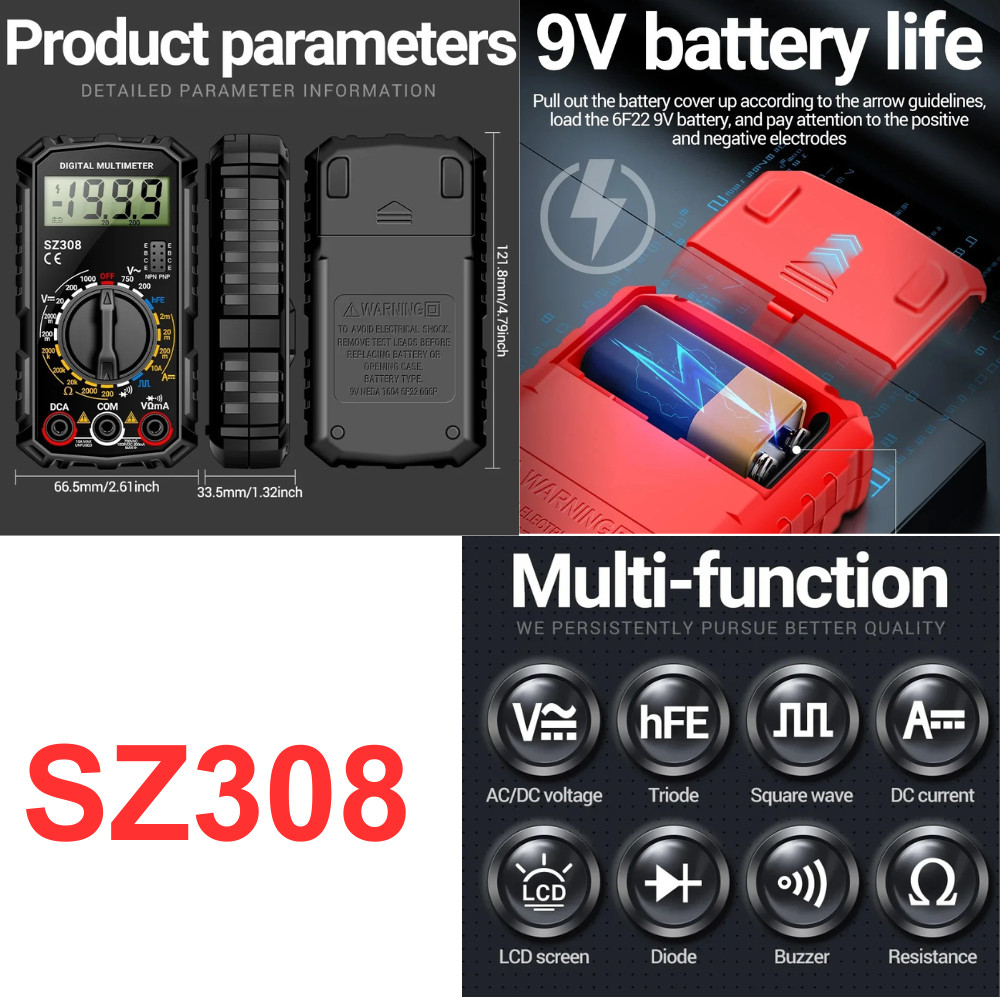 LCD Digital Multimeter Voltmeter Ammeter Ohmmeter Volt AC DC Tester Leads Meter