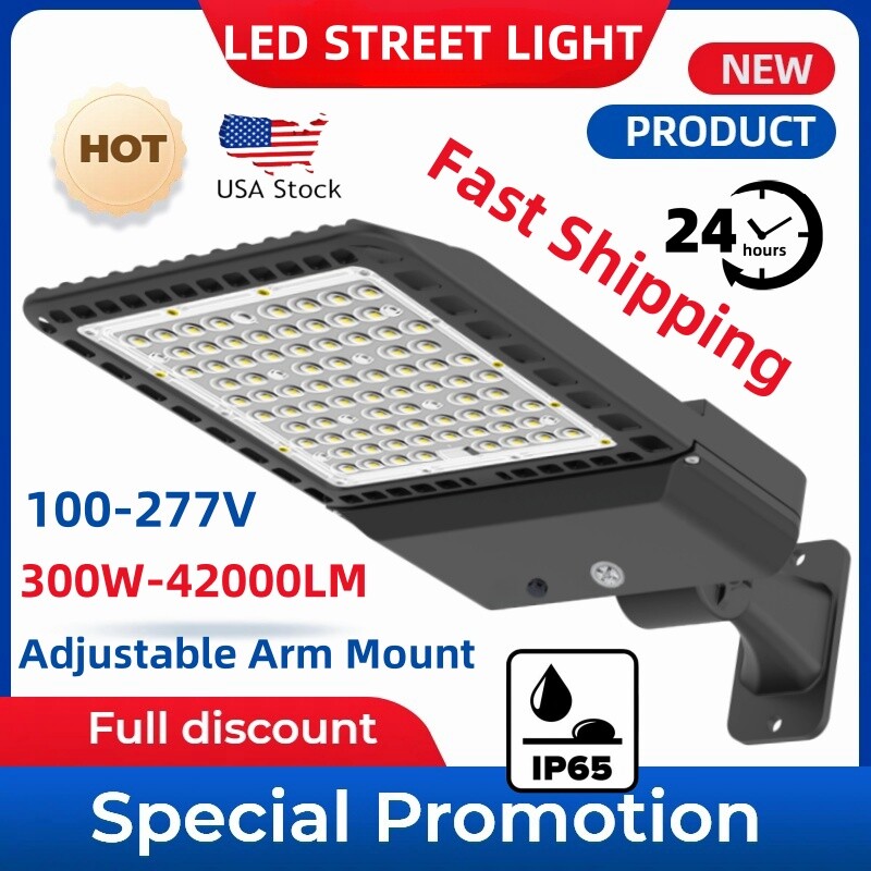 300W LED Parking Lot Light Outdoor Street Shoebox Pole Light Fixture 42000LM DLC