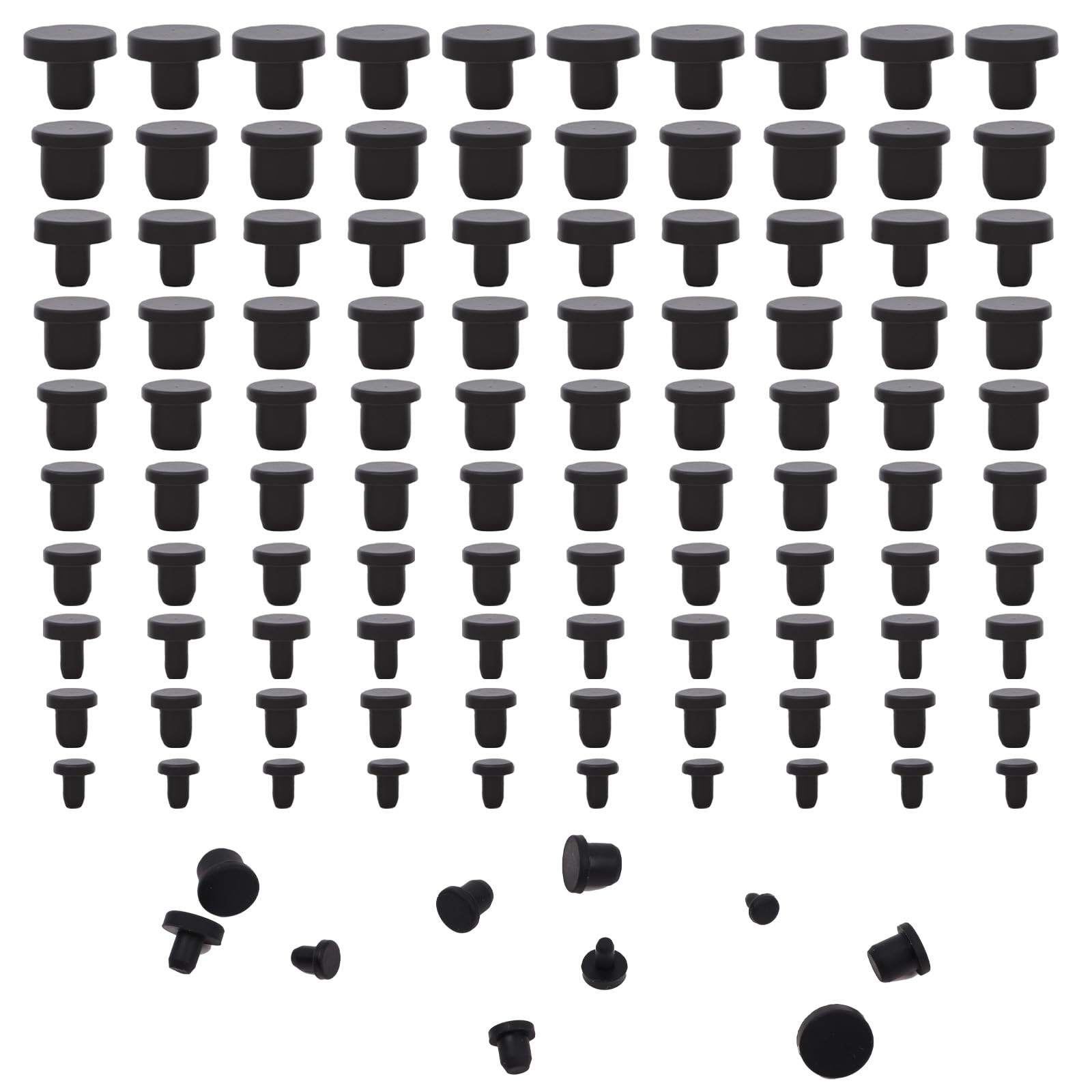 100 Pcs Silicone Rubber Hole Plug, 10 Sizes Black Round Waterproof Button Tub…
