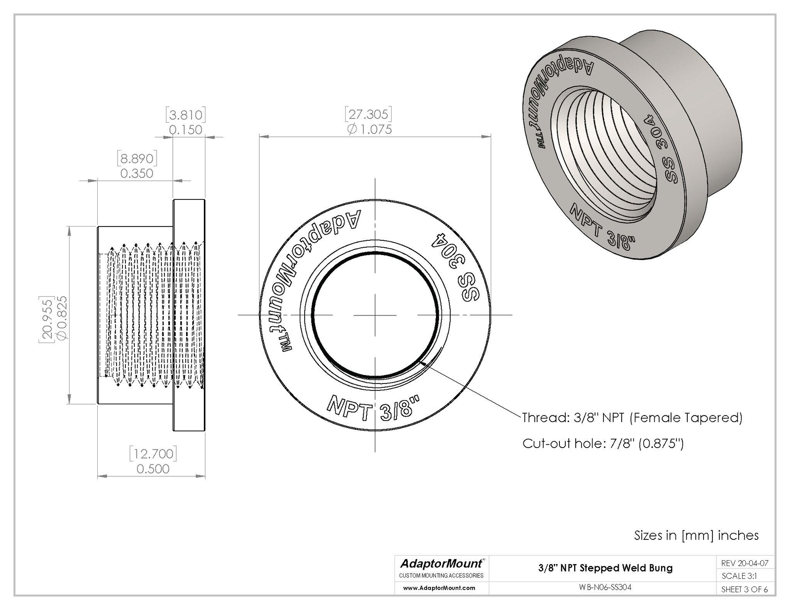 WB-N06 Weld Bung (NPT 3/8″)