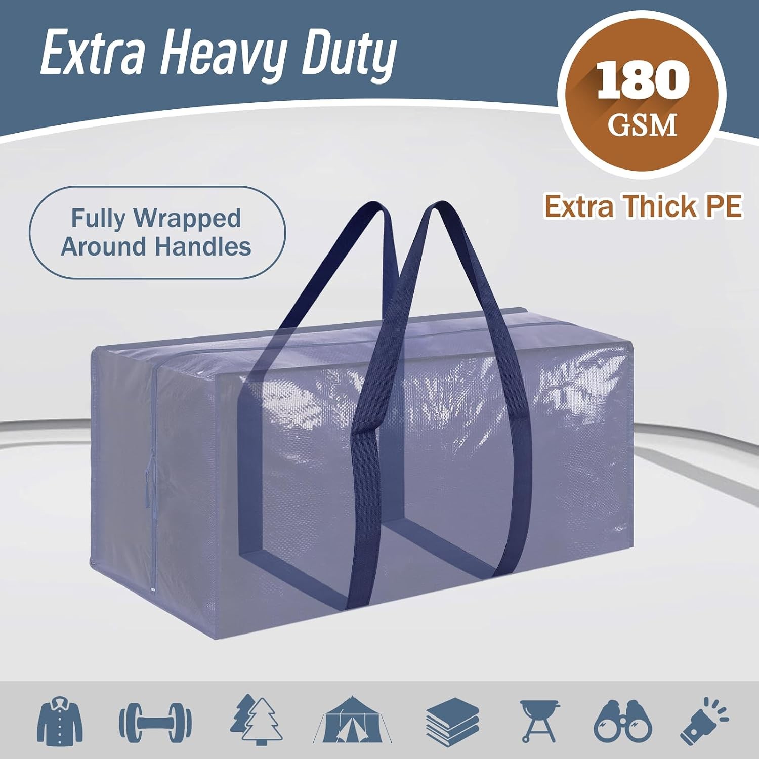6 Pack Extra Heavy Duty Large Moving Bags with Strong Zipper, Dark Blue |…