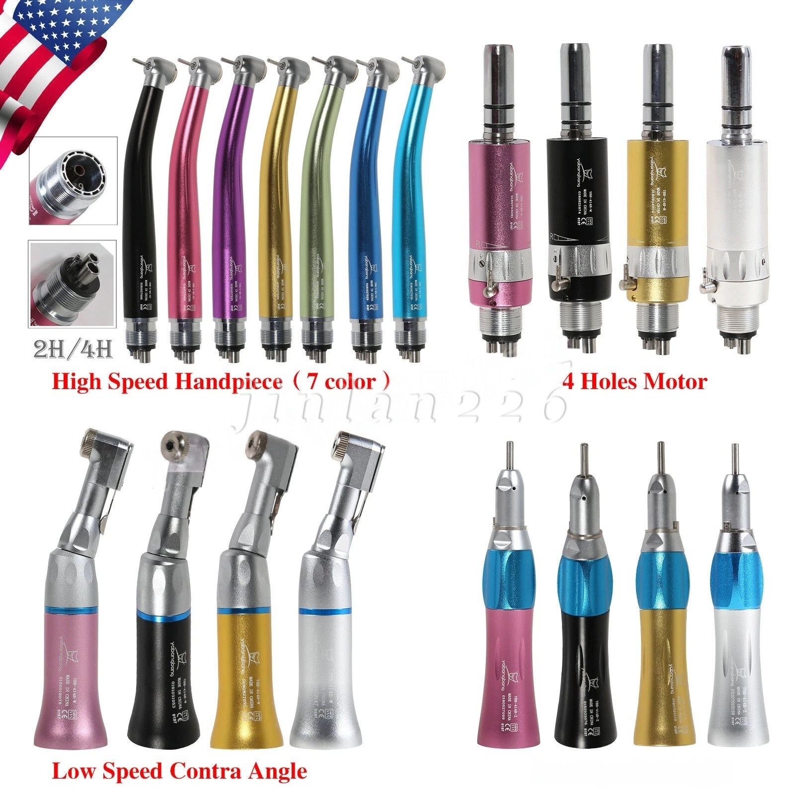 NSK Style Dental High/Low Speed Handpiece Push Button 4/2 Holes Colors