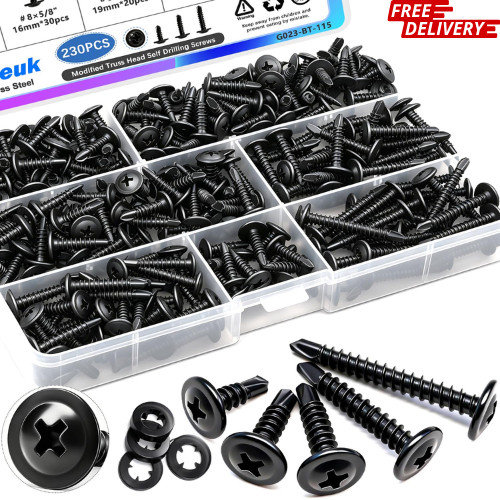 230PCS #8 Self Tapping Screws,410 Stainless Steel Self Tapping Screws for Metal,