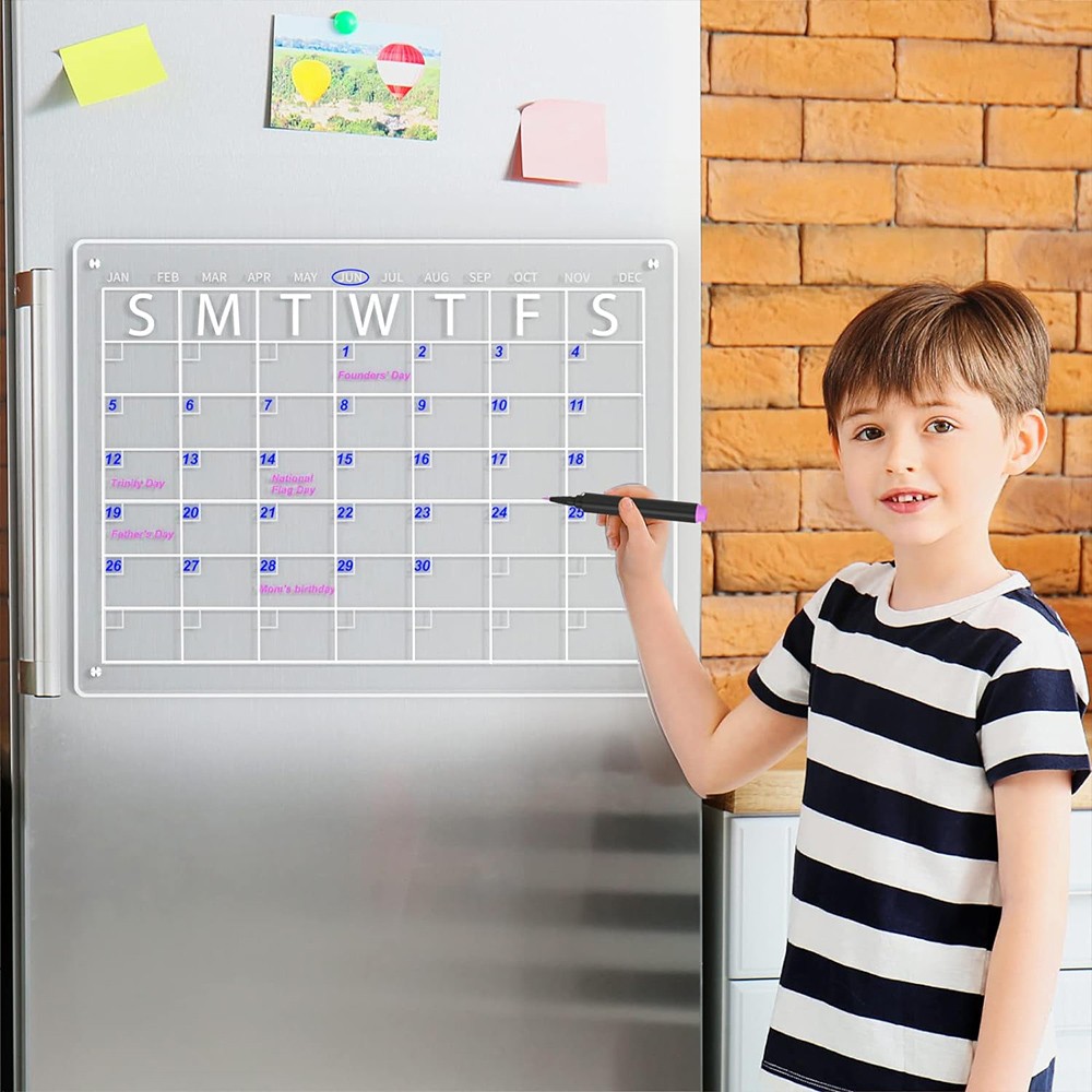 17×12 Acrylic Magnetic Dry Erase Board Calendar for Fridge, Clear Month Planner