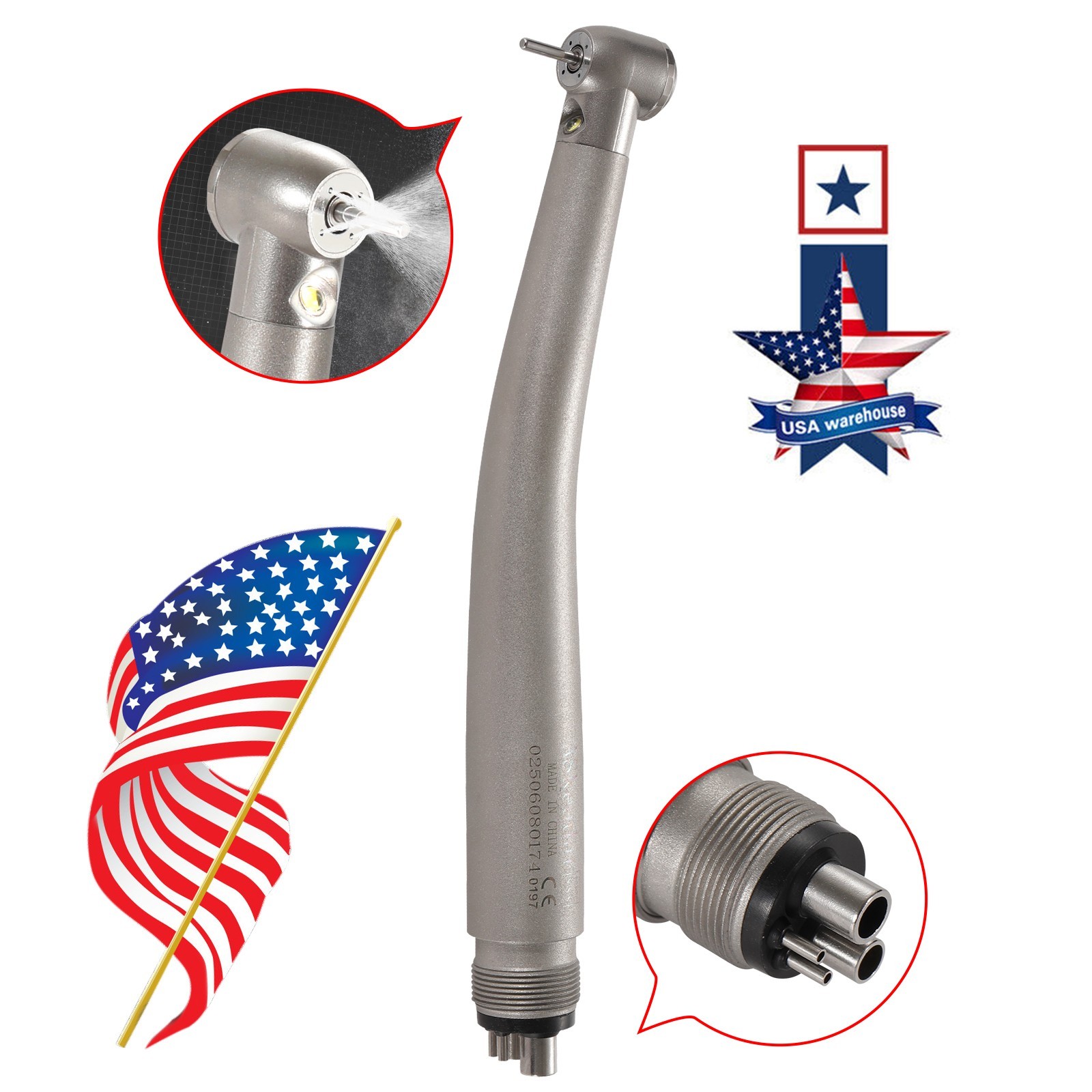 Dental 1:1 Fiber Optic Handpiece Internal Spray Contra Angle fit E-Type Motor DS
